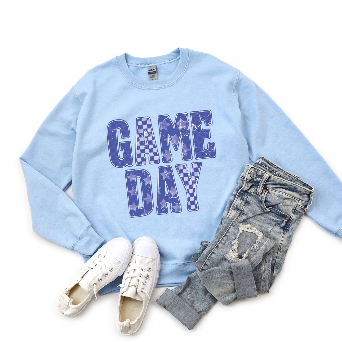 Game Day Blue Checkered -  Womens Sweatshirt