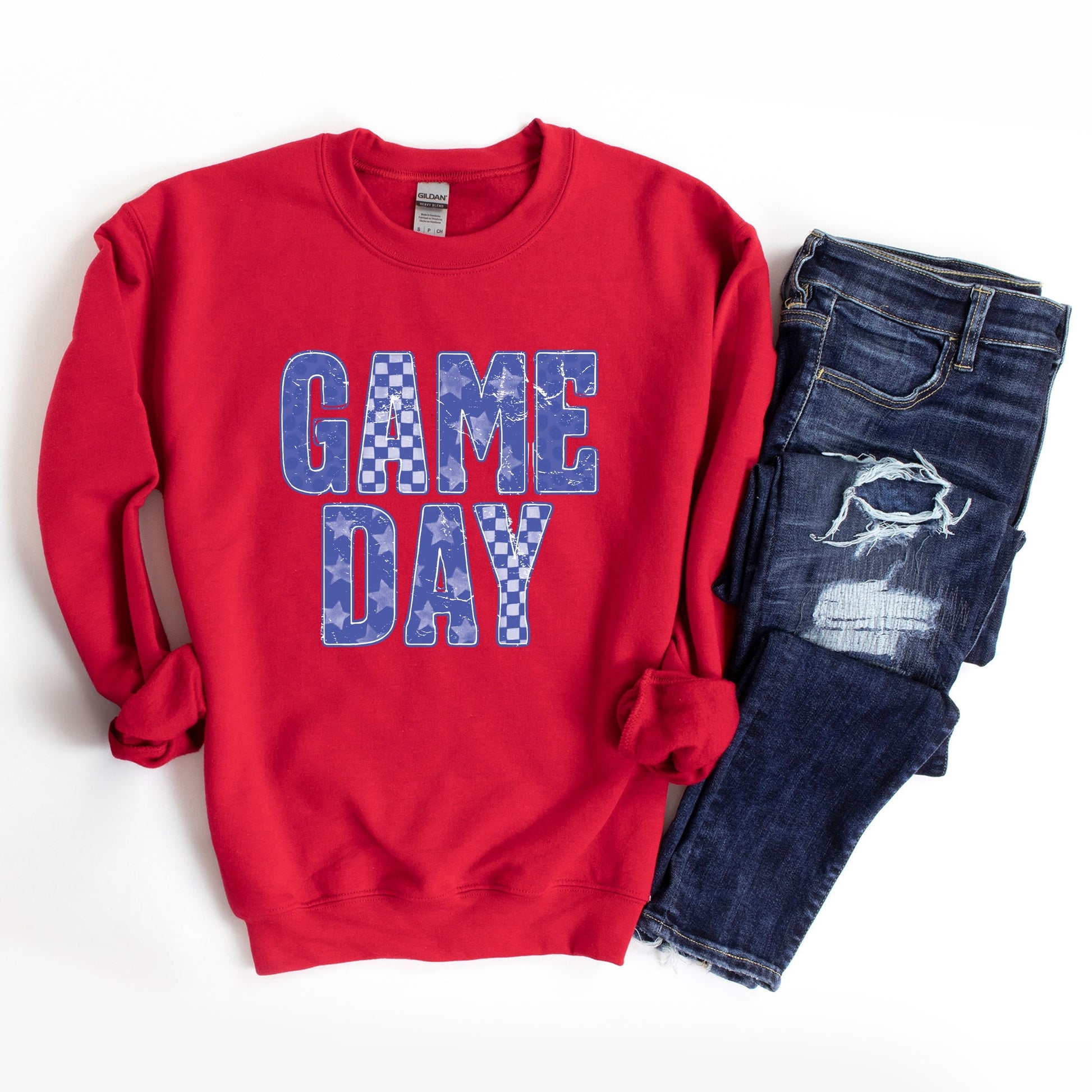 Game Day Blue Checkered -  Womens Sweatshirt