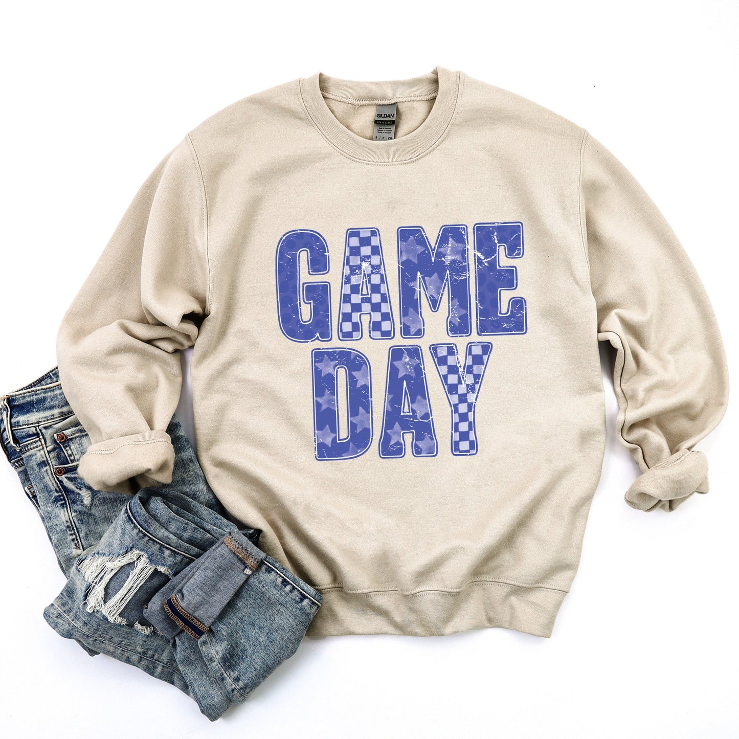 Game Day Blue Checkered -  Womens Sweatshirt