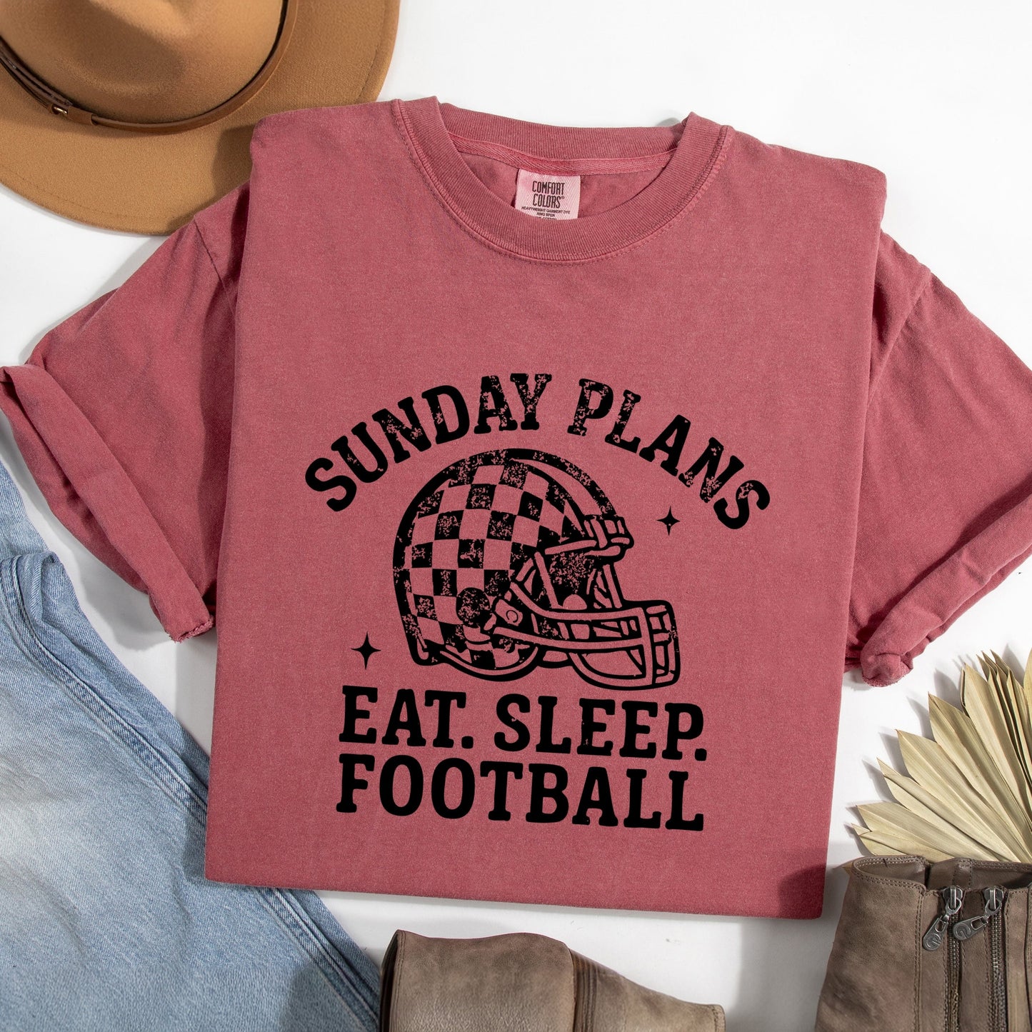 Sunday Plans: Eat. Sleep. Football - Women's Garment Dyed Graphic T-Shirt