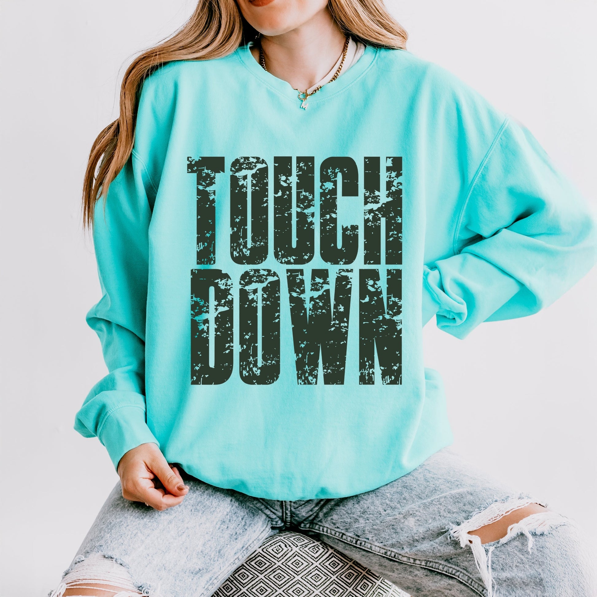 Touch Down Block Distressed - Women's Lightweight Garment Dyed Sweatshirt
