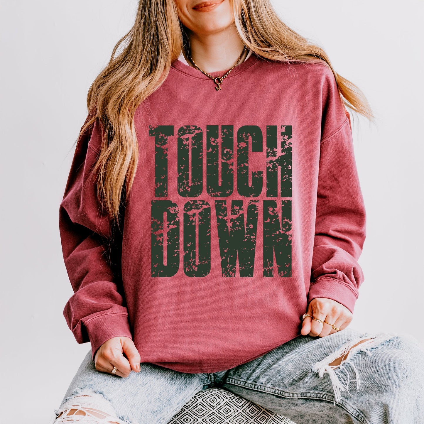 Touch Down Block Distressed - Women's Lightweight Garment Dyed Sweatshirt