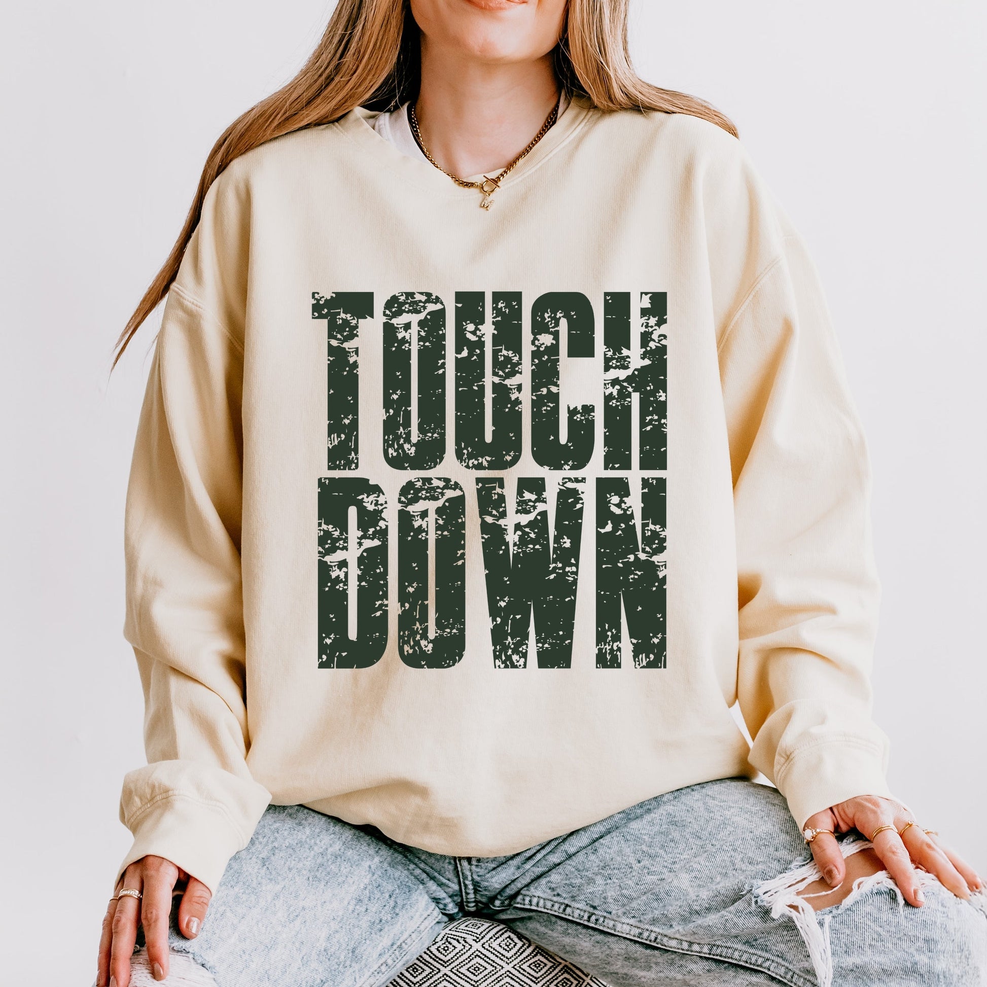Touch Down Block Distressed - Women's Lightweight Garment Dyed Sweatshirt