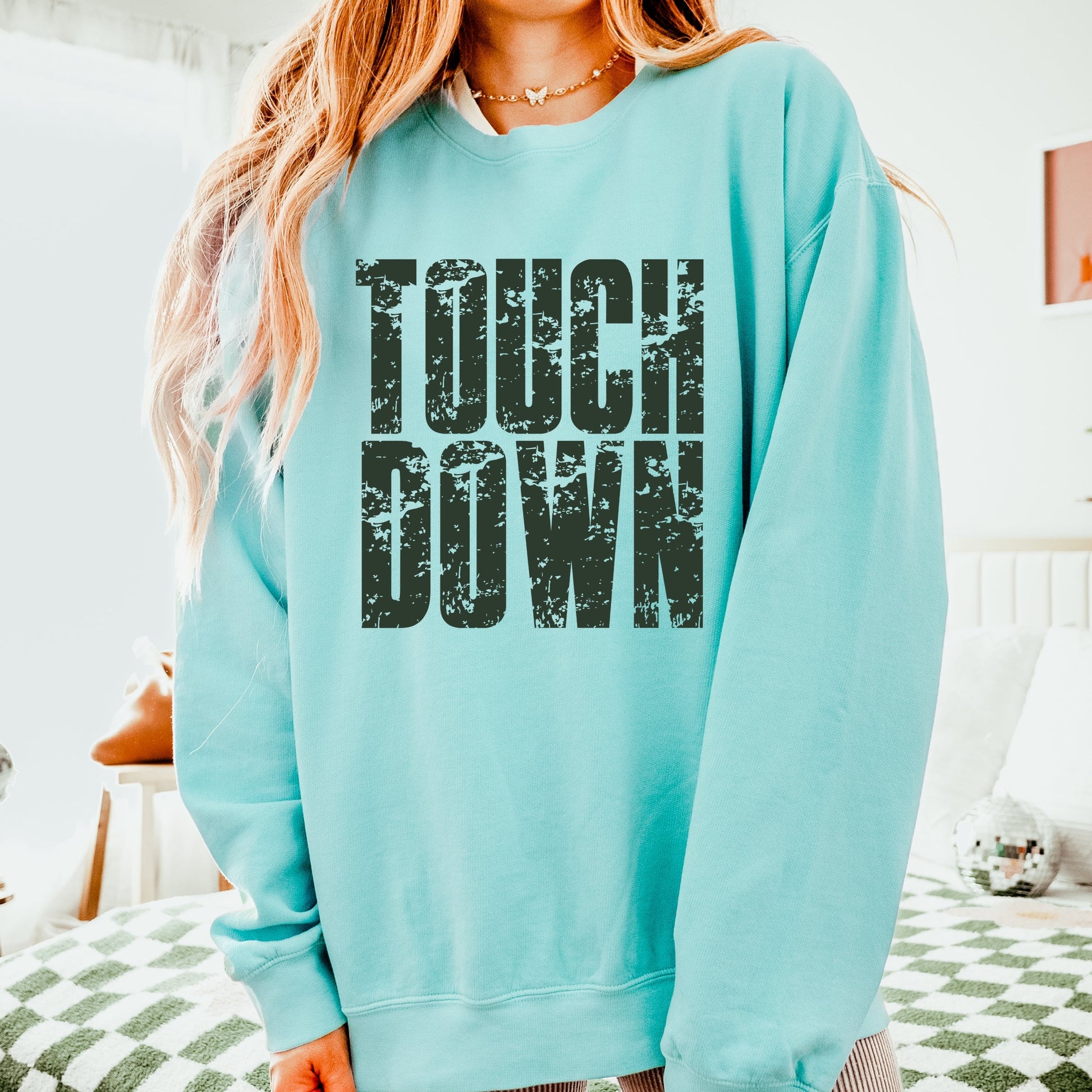 Touch Down Block Distressed - Women's Lightweight Garment Dyed Sweatshirt