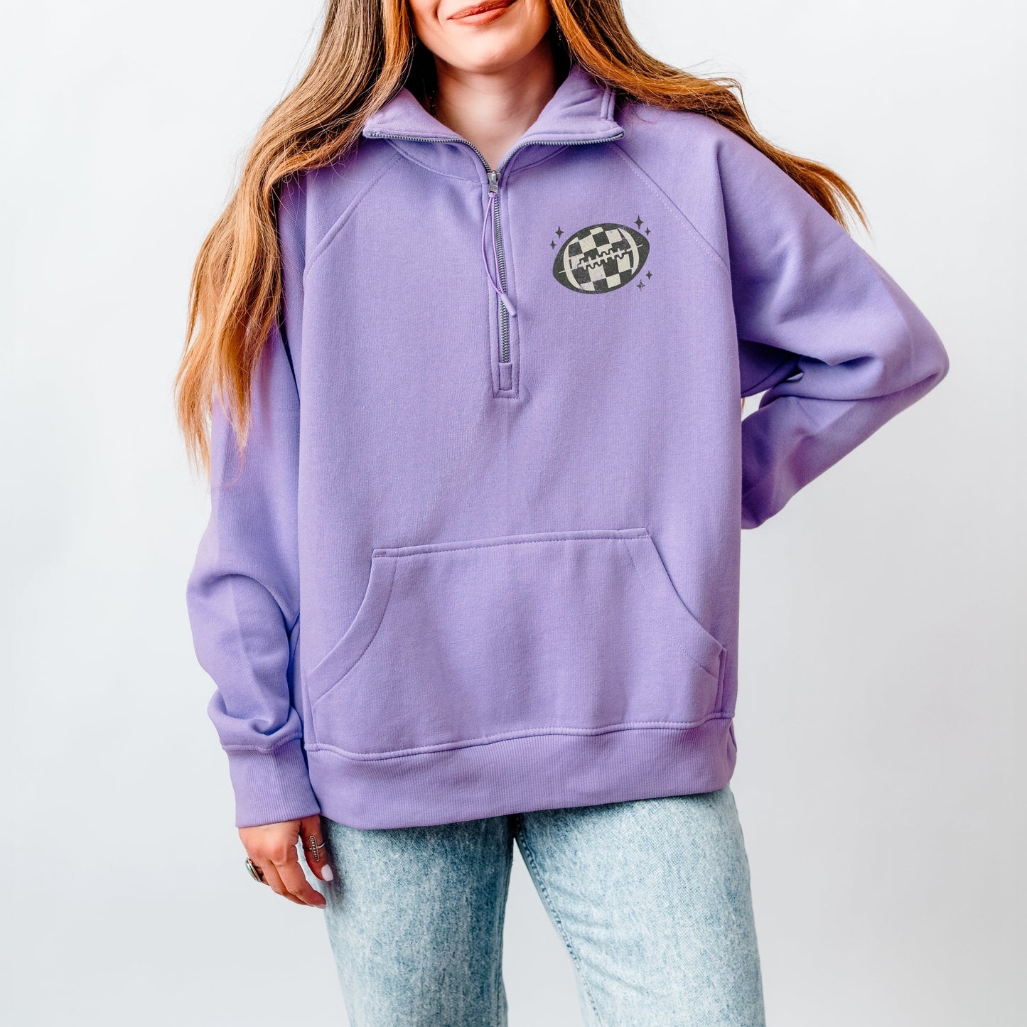 Football Sparkles Distressed - Women's Quarter Zip Fleece Graphic Sweatshirt