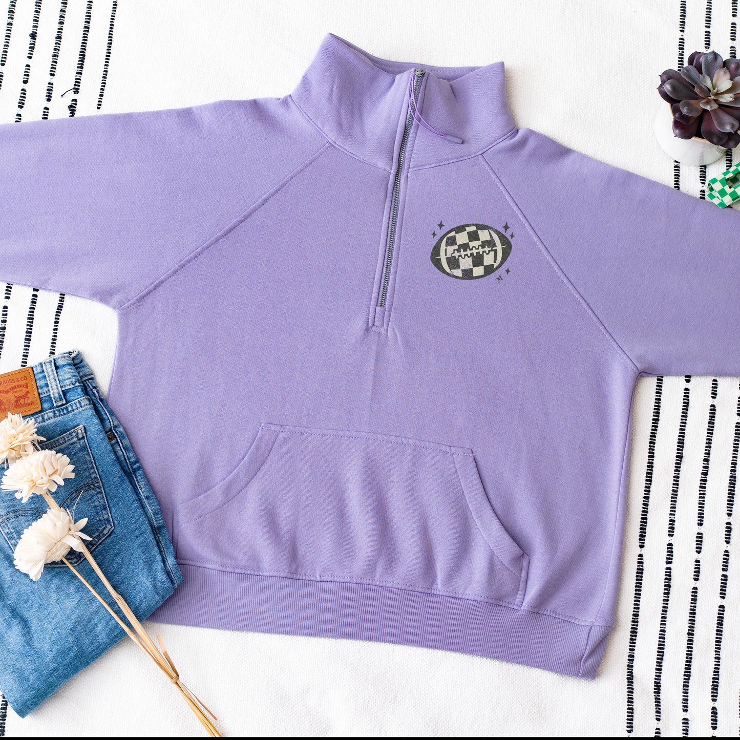 Football Sparkles Distressed - Women's Quarter Zip Fleece Graphic Sweatshirt