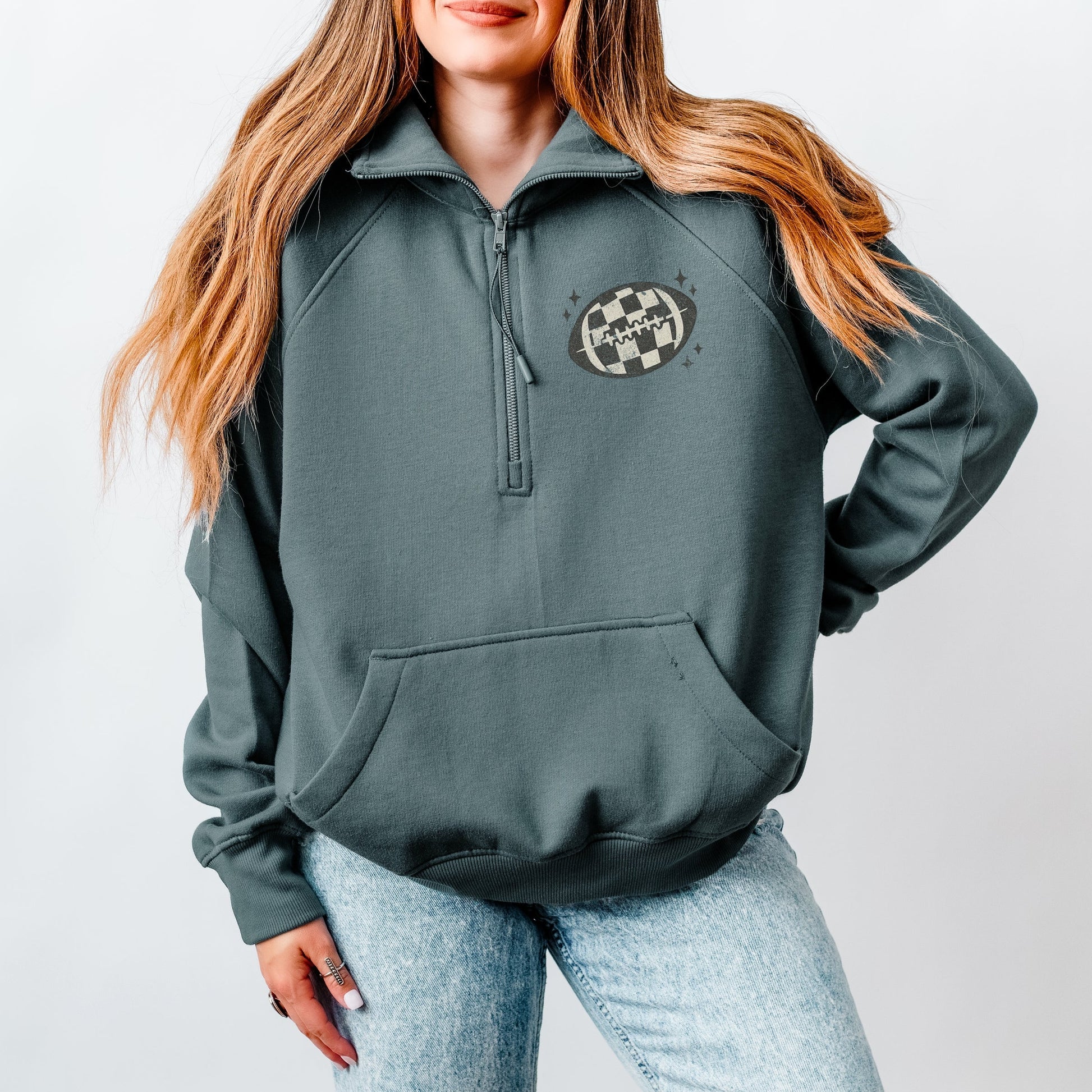 Football Sparkles Distressed - Women's Quarter Zip Fleece Graphic Sweatshirt