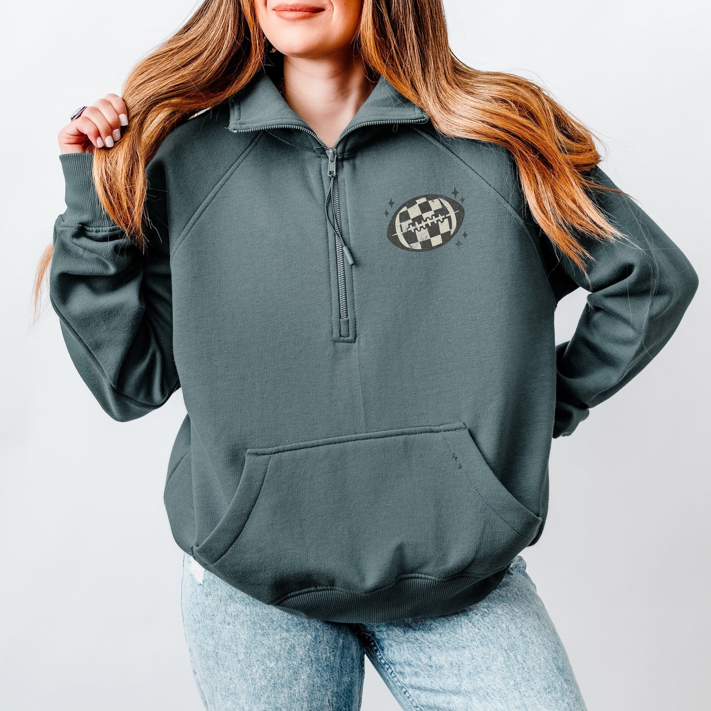 Football Sparkles Distressed - Women's Quarter Zip Fleece Graphic Sweatshirt
