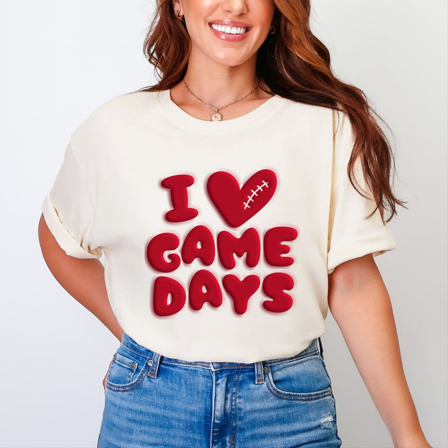 I Love Game Days Puff Print - Women's Garment Dyed Graphic T-Shirt