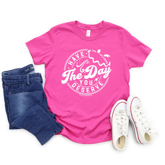 SmileyWorld Have The Day You Deserve Circle - Youth Short Sleeve Graphic T-Shirt