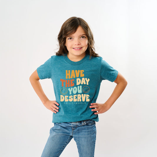 SmileyWorld Have The Day You Deserve Groovy - Youth Short Sleeve Graphic T-Shirt