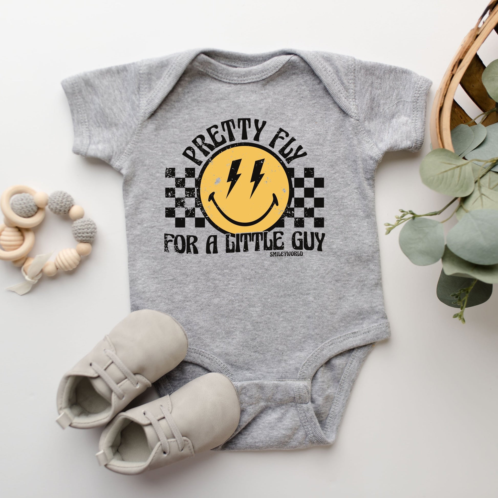 SmileyWorld Pretty Fly For A Little Guy - Baby Short Sleeve Graphic Bodysuit