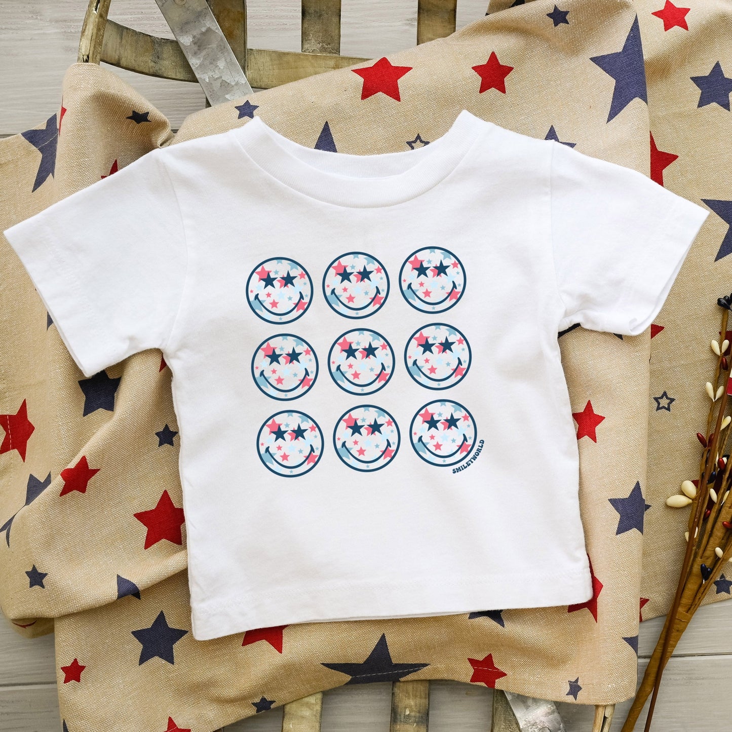 SmileyWorld Patriotic Stars Stacked - Toddler Short Sleeve Graphic T-Shirt