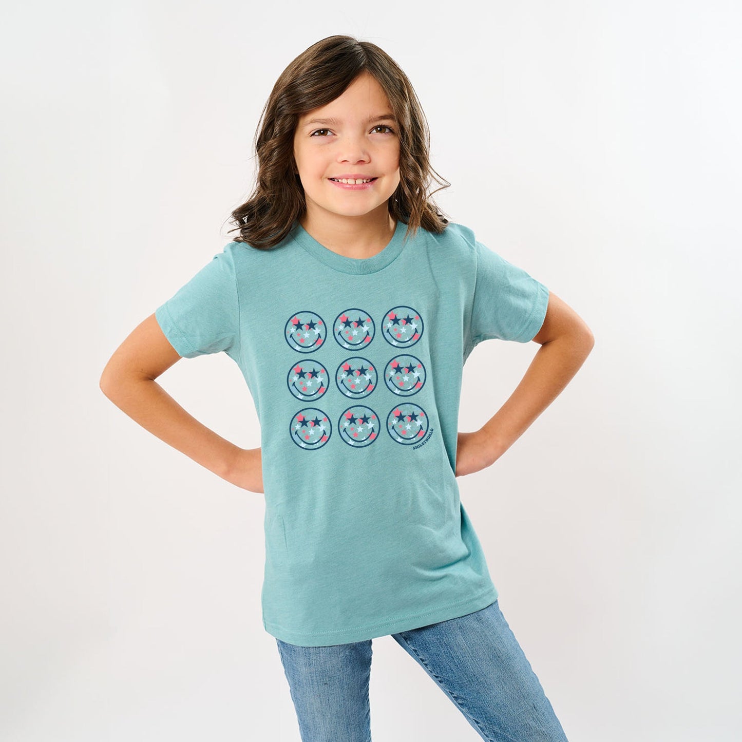 SmileyWorld Patriotic Stars Stacked - Youth Short Sleeve Graphic T-Shirt