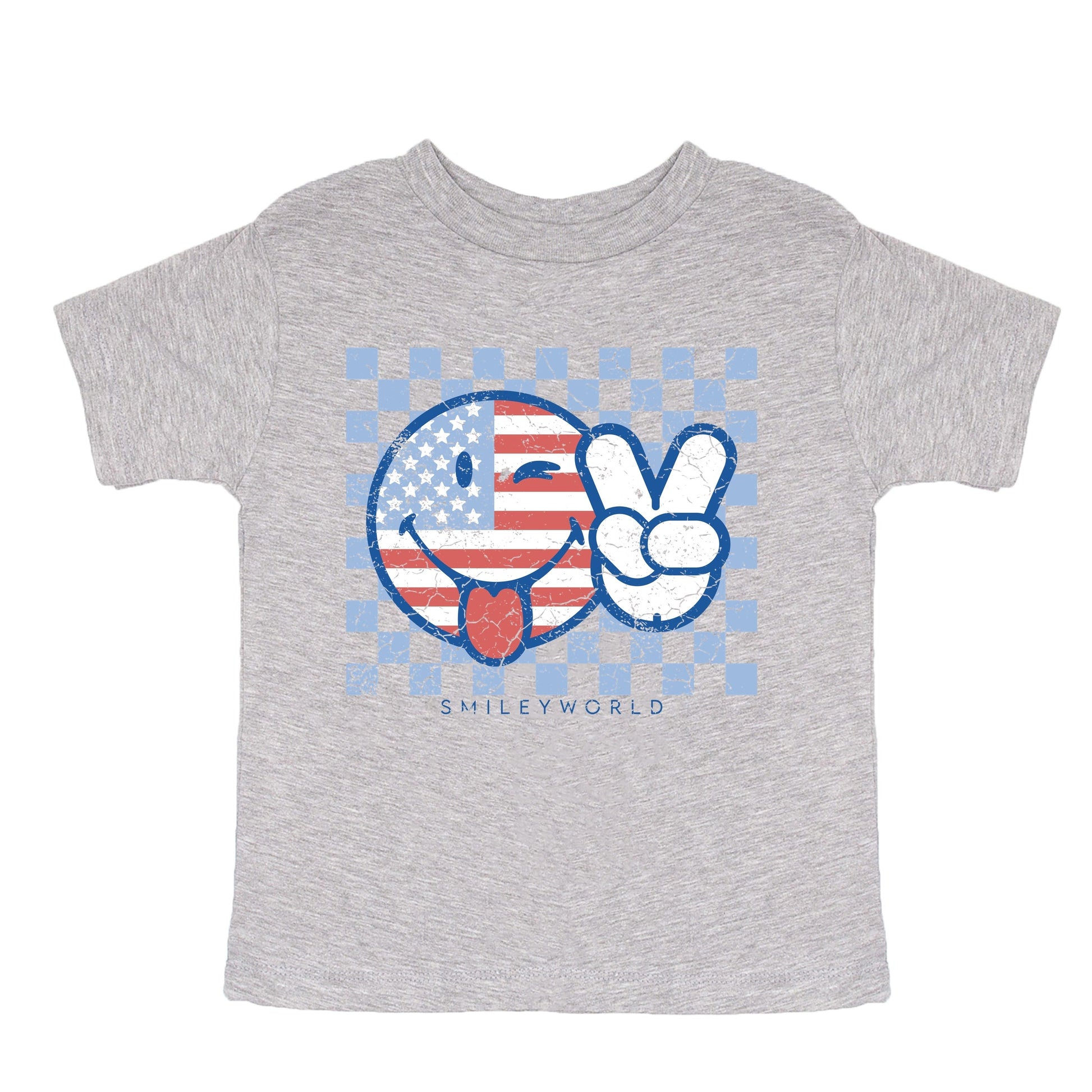 SmileyWorld Patriotic Checkered Peace - Toddler Short Sleeve Graphic T-Shirt