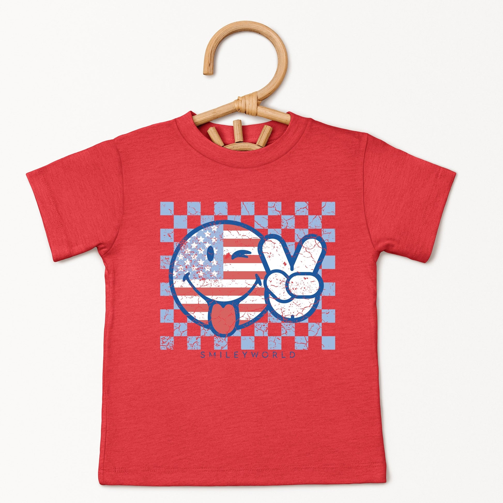 SmileyWorld Patriotic Checkered Peace - Toddler Short Sleeve Graphic T-Shirt