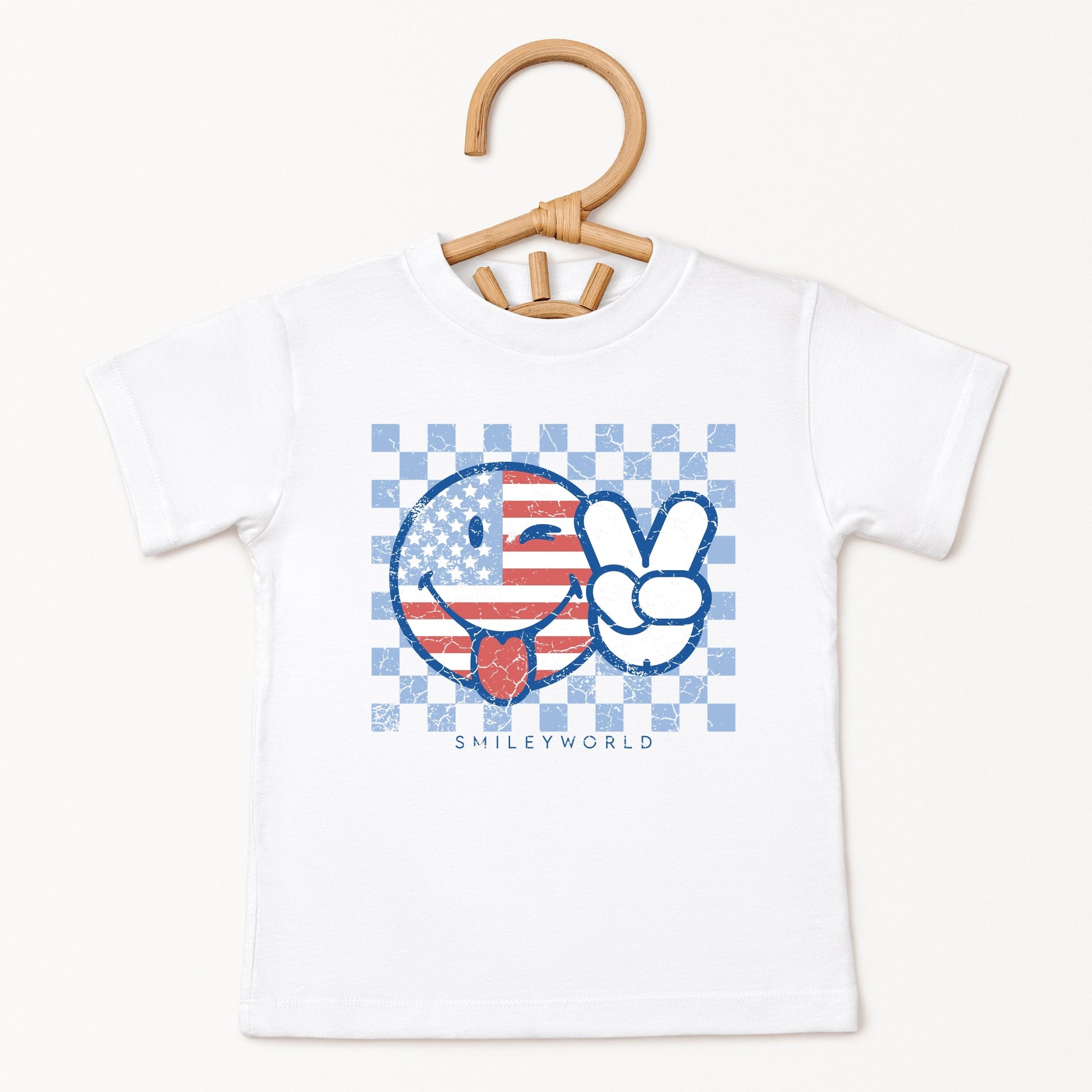 SmileyWorld Patriotic Checkered Peace - Toddler Short Sleeve Graphic T-Shirt