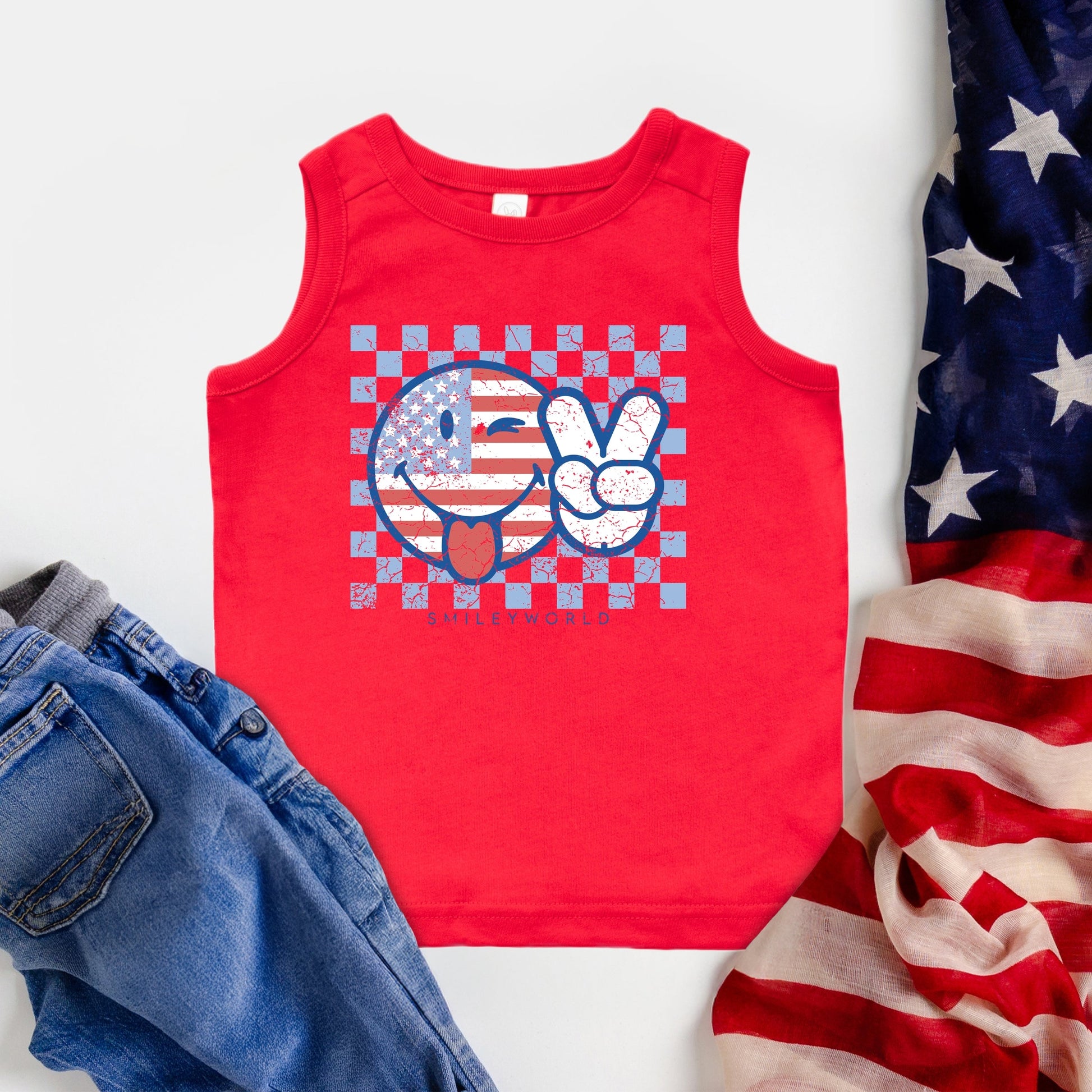 SmileyWorld Patriotic Checkered Peace - Toddler Graphic Tank