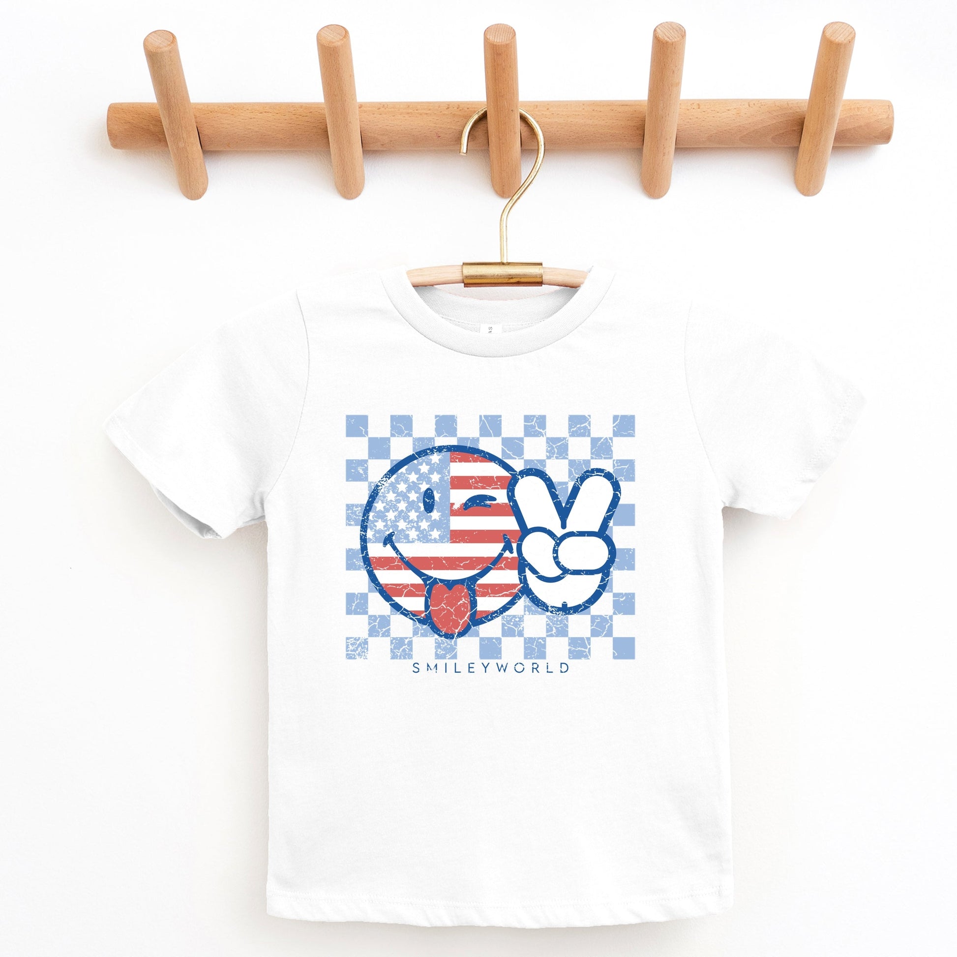 SmileyWorld Patriotic Checkered Peace - Youth Short Sleeve Graphic T-Shirt