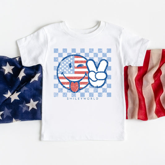SmileyWorld Patriotic Checkered Peace - Youth Short Sleeve Graphic T-Shirt