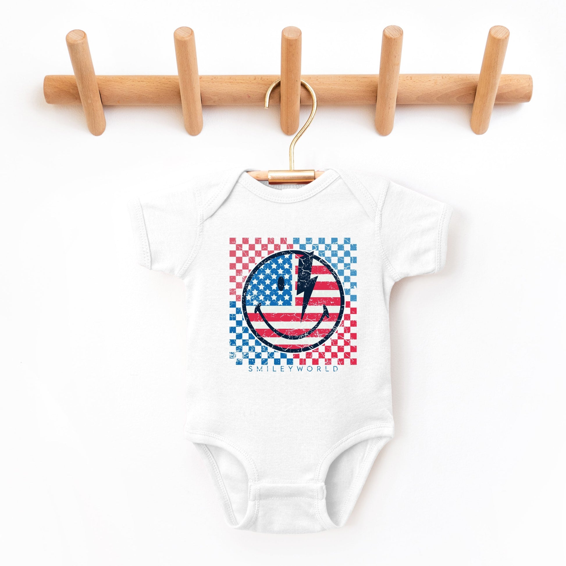 SmileyWorld Patriotic Checkered Lightning - Baby Short Sleeve Graphic Bodysuit
