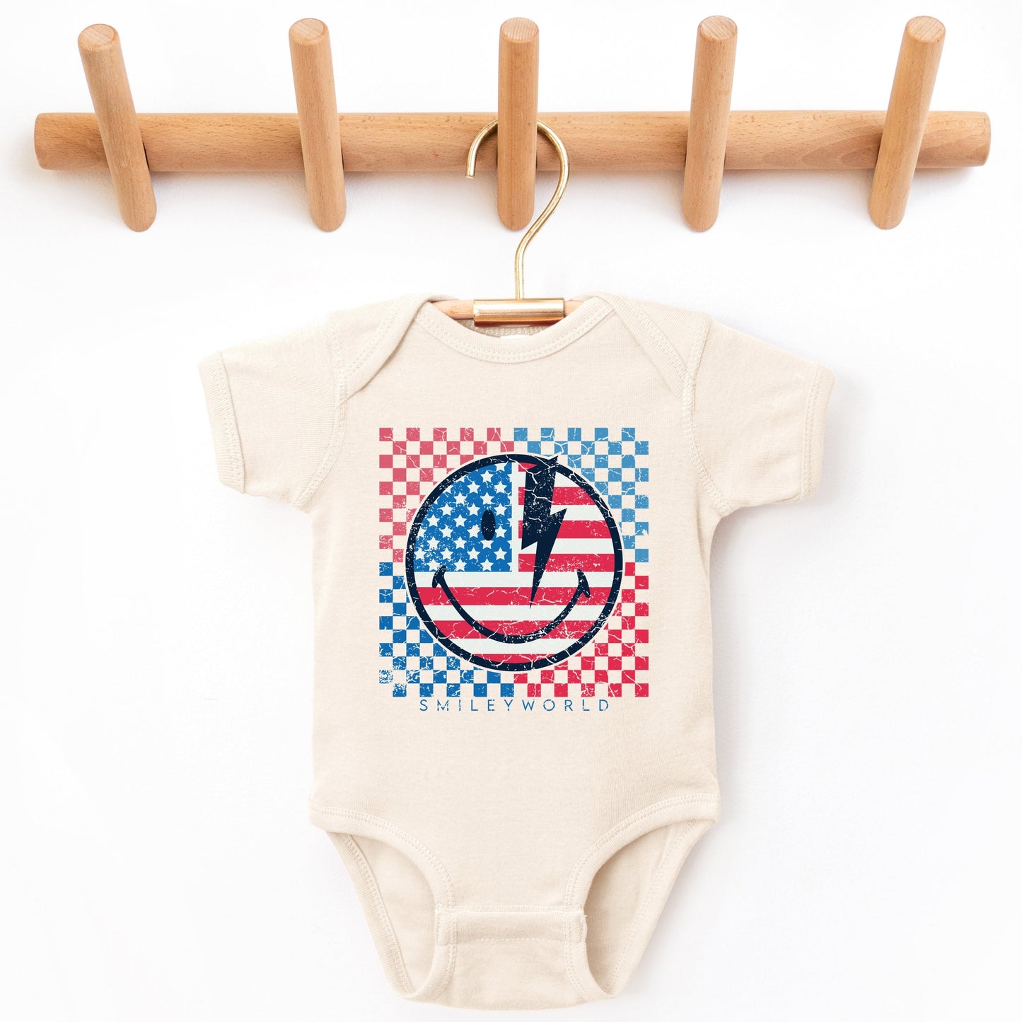 SmileyWorld Patriotic Checkered Lightning - Baby Short Sleeve Graphic Bodysuit