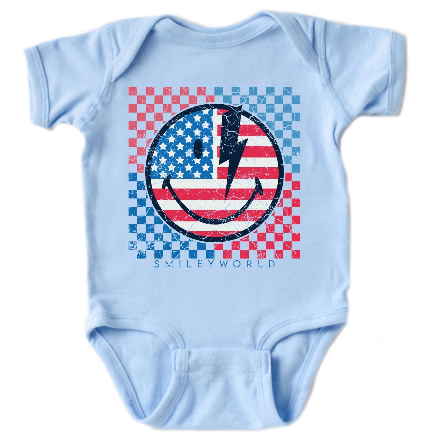 SmileyWorld Patriotic Checkered Lightning - Baby Short Sleeve Graphic Bodysuit