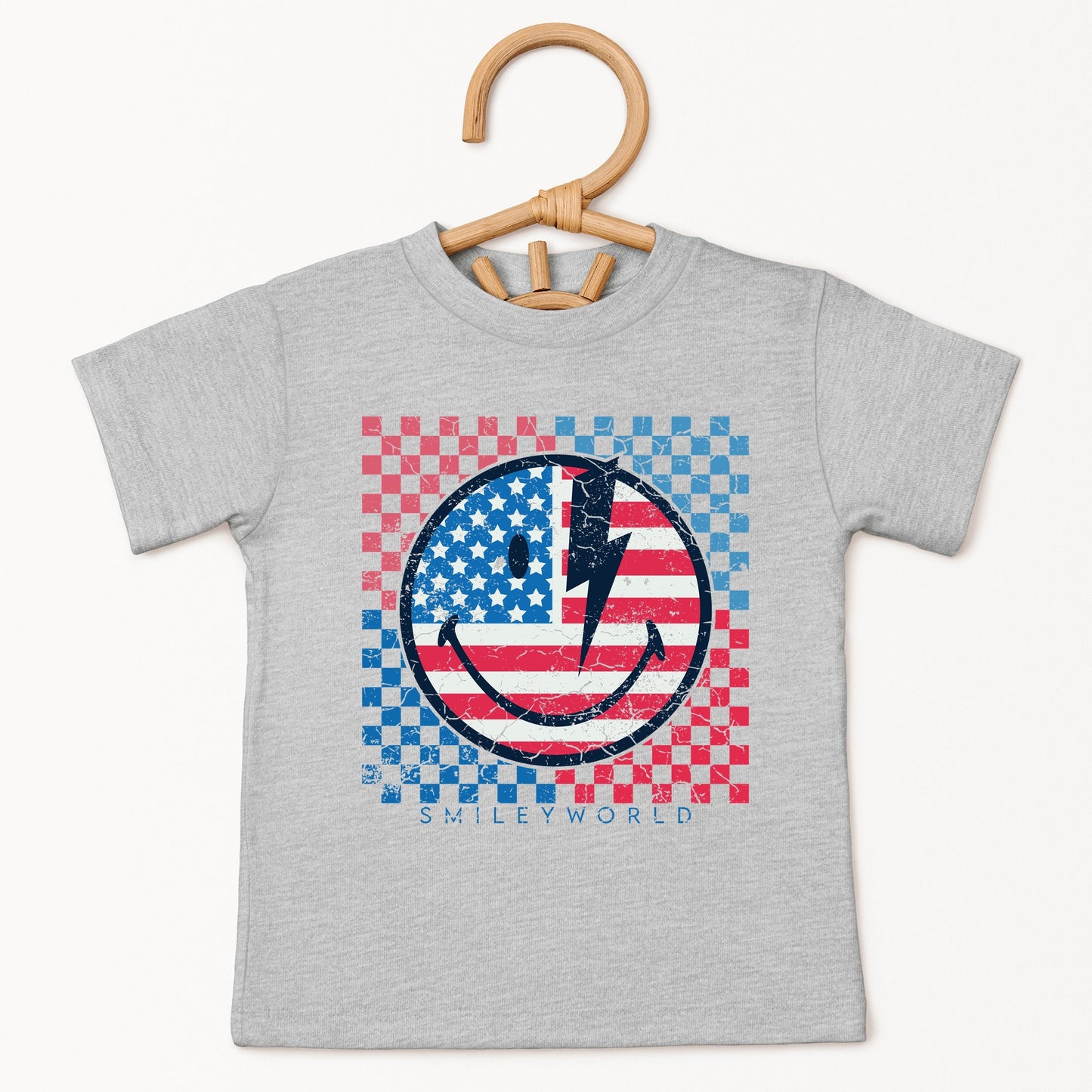 SmileyWorld Patriotic Checkered Lightning - Toddler Short Sleeve Graphic T-Shirt