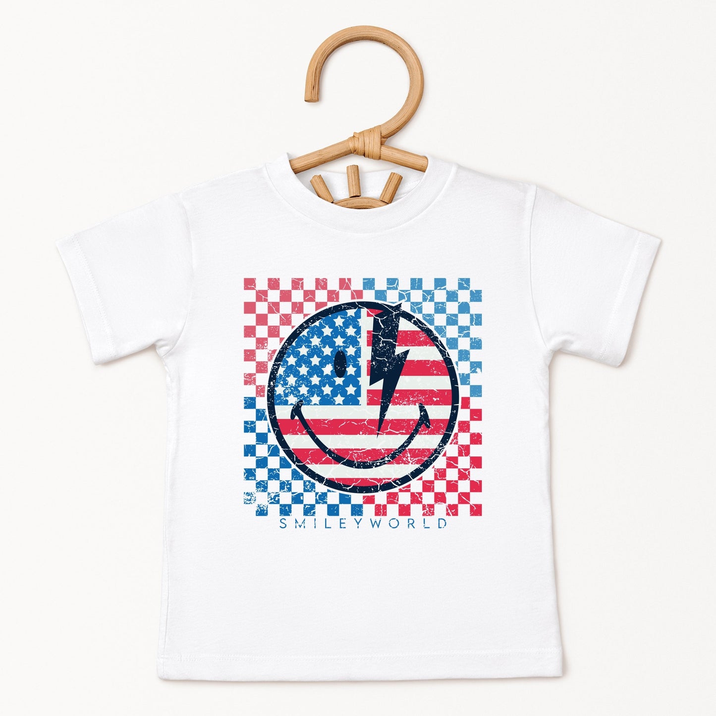 SmileyWorld Patriotic Checkered Lightning - Toddler Short Sleeve Graphic T-Shirt