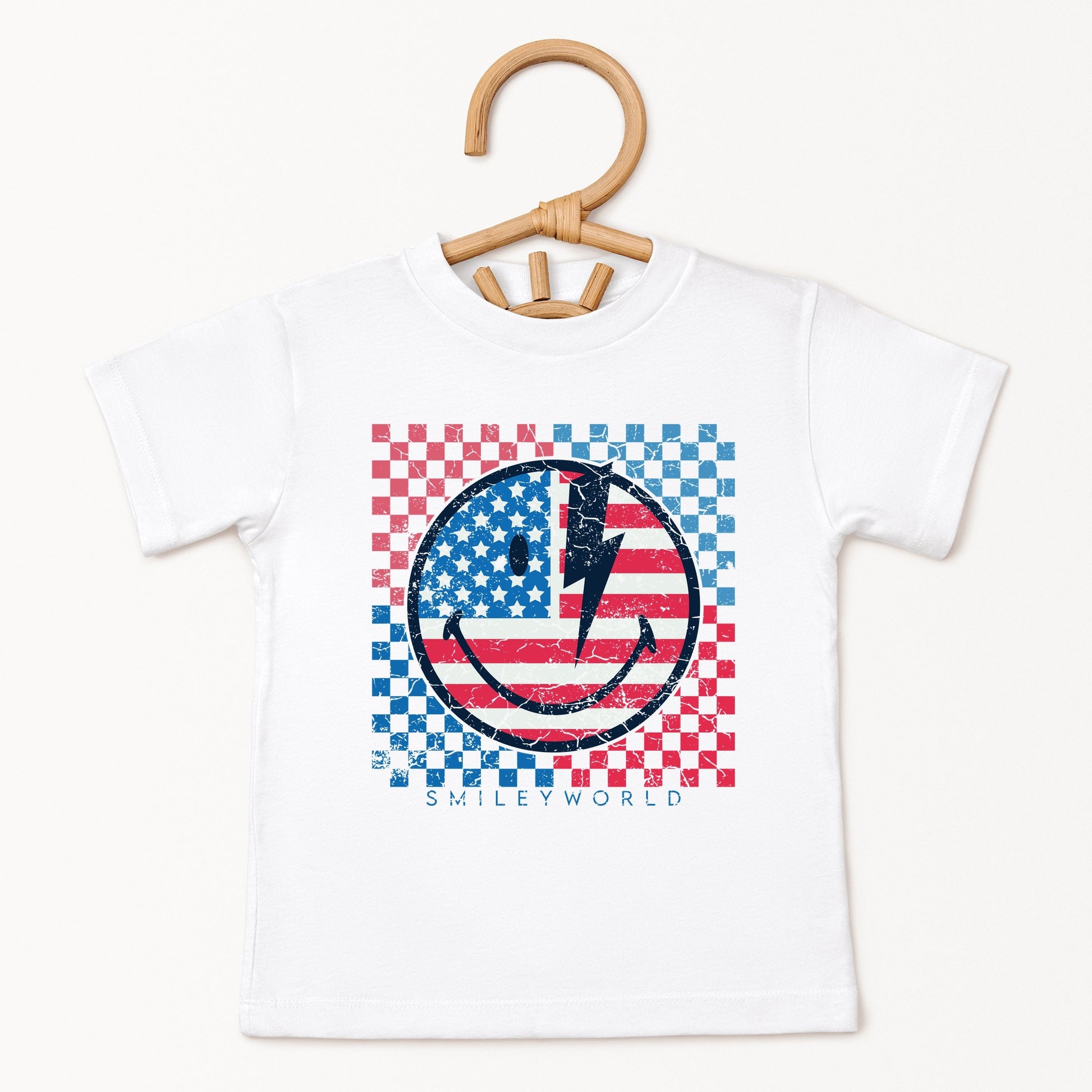 SmileyWorld Patriotic Checkered Lightning - Toddler Short Sleeve Graphic T-Shirt
