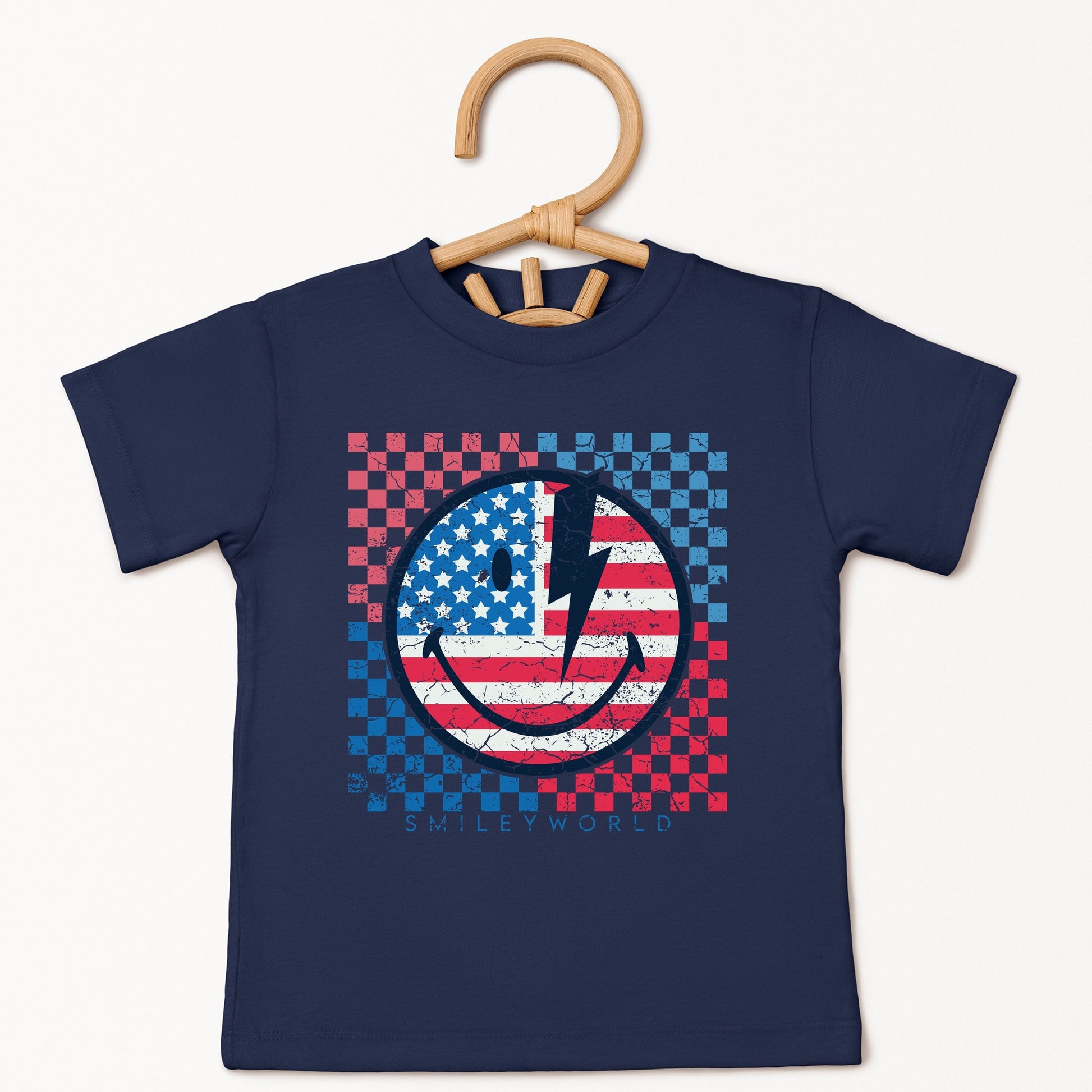 SmileyWorld Patriotic Checkered Lightning - Toddler Short Sleeve Graphic T-Shirt