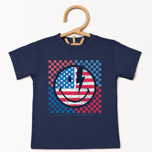 SmileyWorld Patriotic Checkered Lightning - Toddler Short Sleeve Graphic T-Shirt