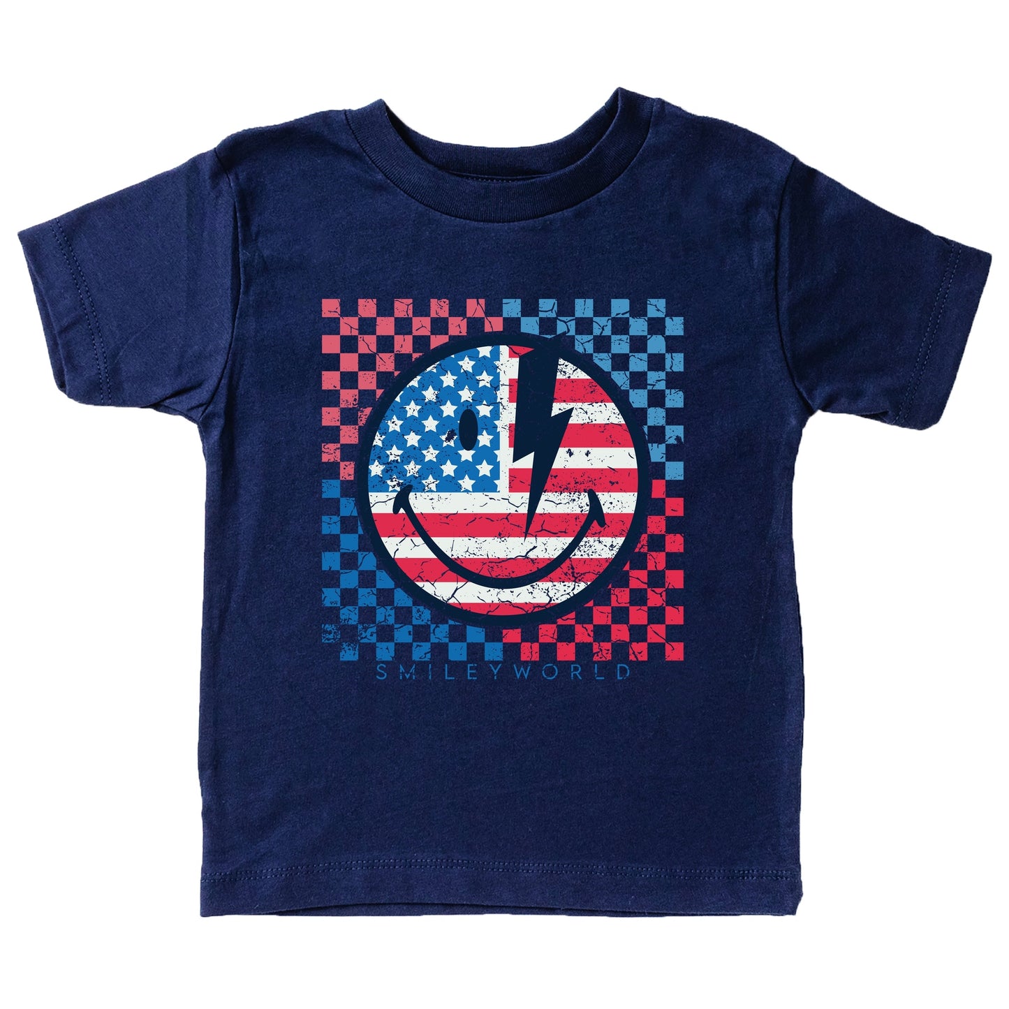 SmileyWorld Patriotic Checkered Lightning - Toddler Short Sleeve Graphic T-Shirt