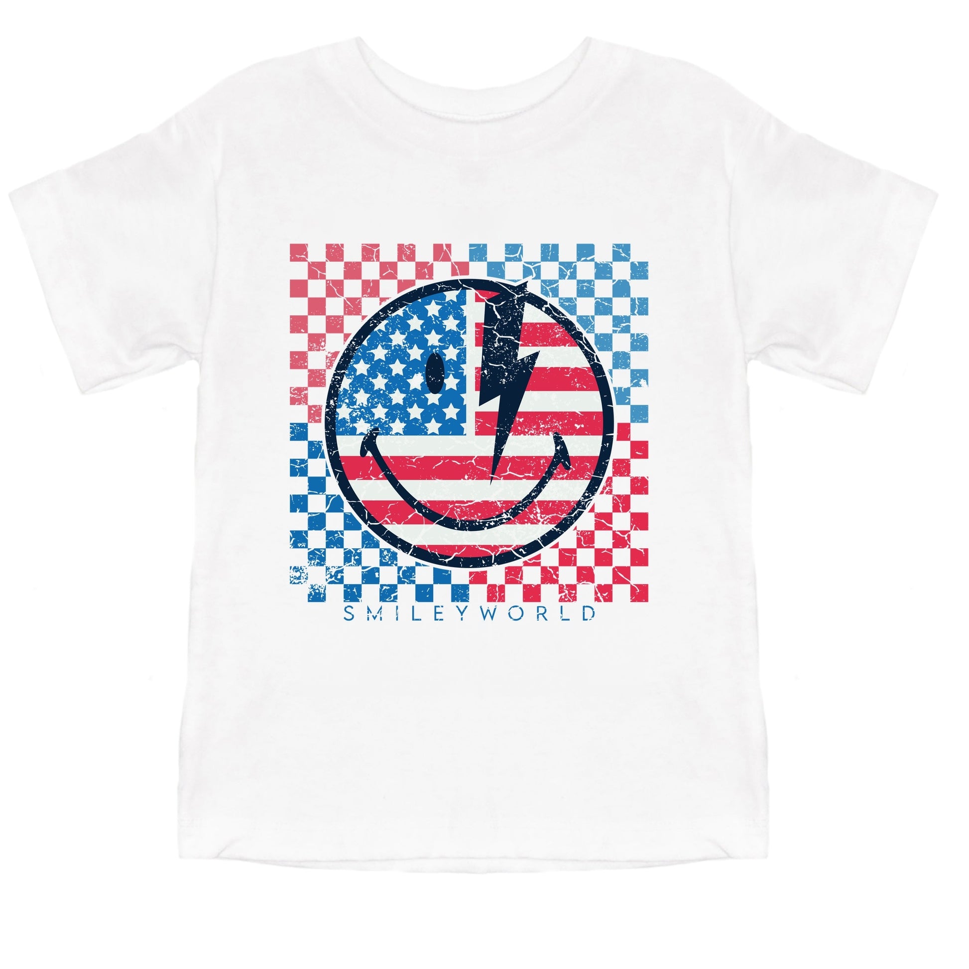 SmileyWorld Patriotic Checkered Lightning - Toddler Short Sleeve Graphic T-Shirt