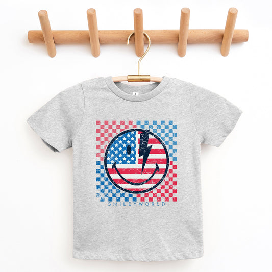 SmileyWorld Patriotic Checkered Lightning - Youth Short Sleeve Graphic T-Shirt