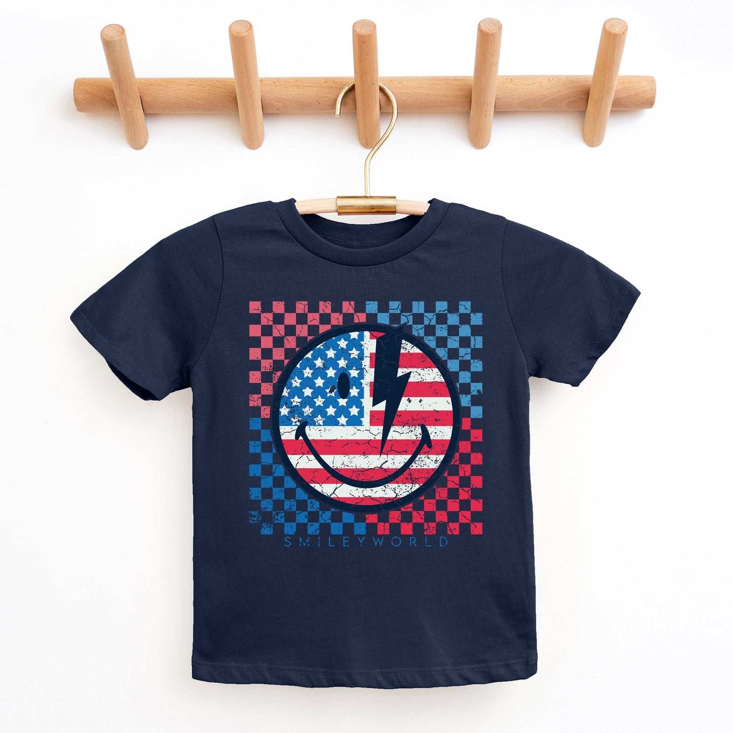 SmileyWorld Patriotic Checkered Lightning - Youth Short Sleeve Graphic T-Shirt