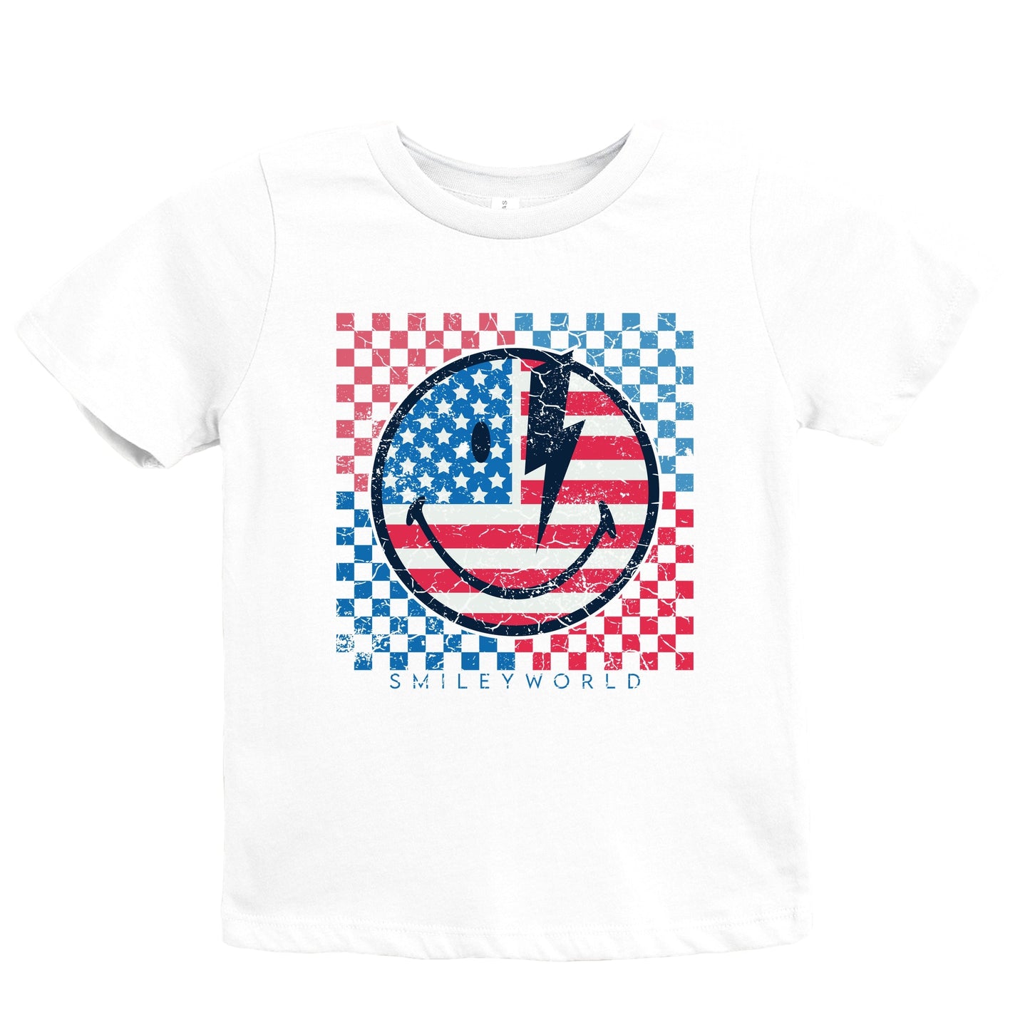 SmileyWorld Patriotic Checkered Lightning - Youth Short Sleeve Graphic T-Shirt