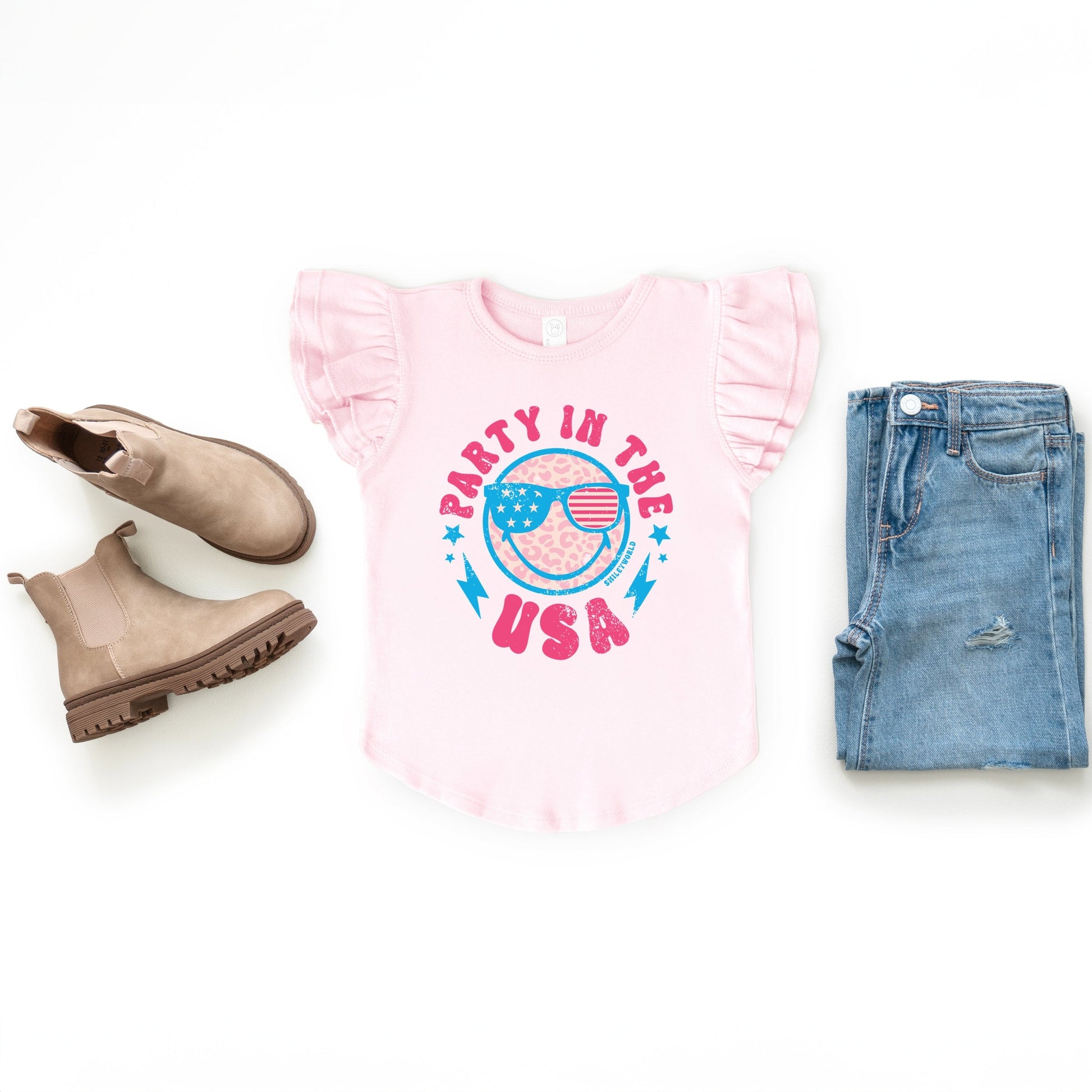 SmileyWorld Party In The USA - Flutter Sleeve Graphic T-Shirt