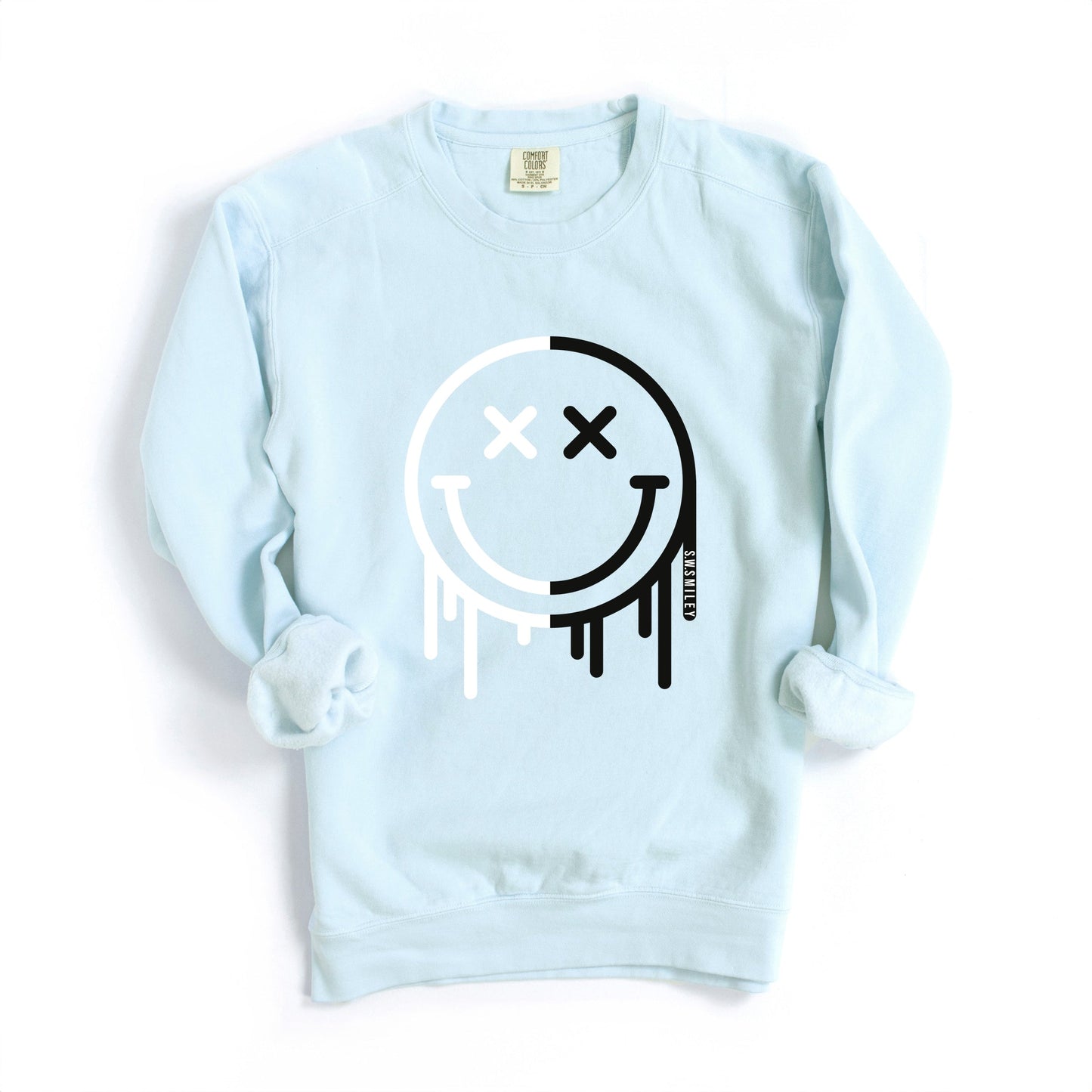 S.W.Smiley Black And White Drip - Women's Garment Dyed Graphic Sweatshirt