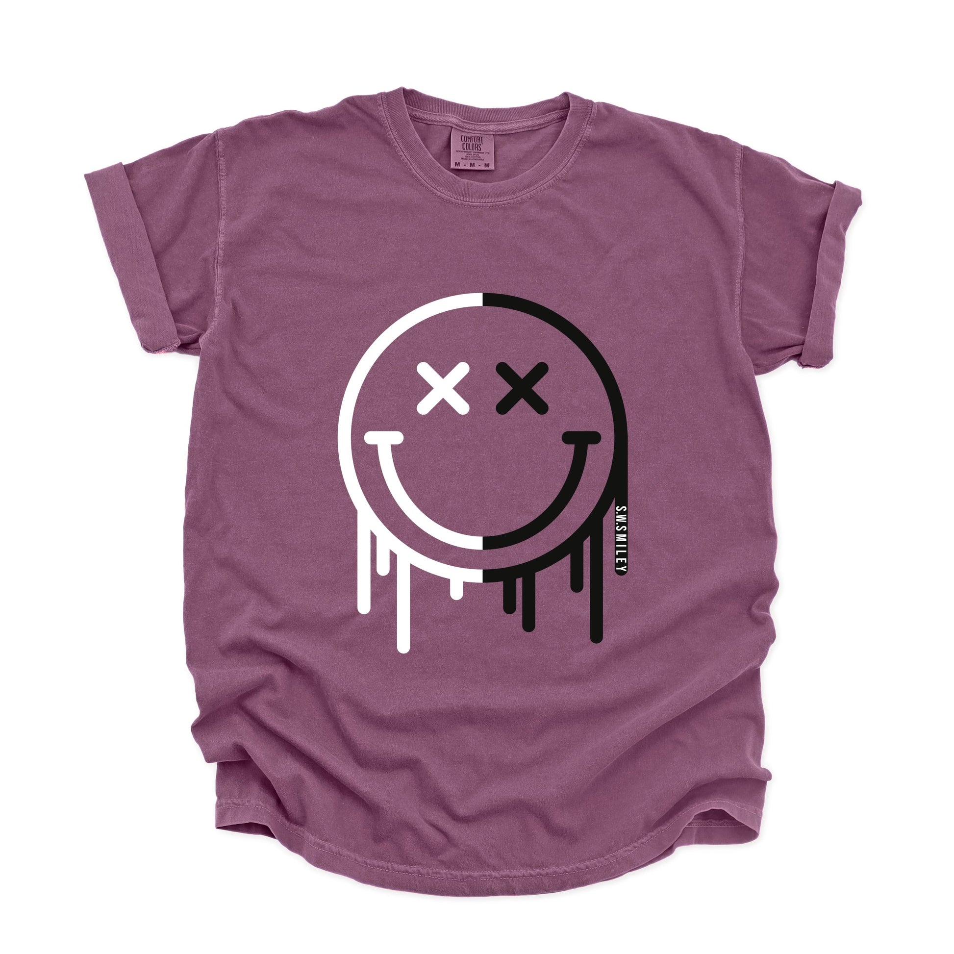 S.W.Smiley Black And White Drip - Women's Garment Dyed Graphic T-Shirt