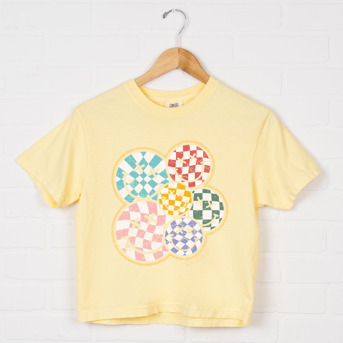 S.W.Smiley Rainbow Checkered - Womens Boxy Crop Top