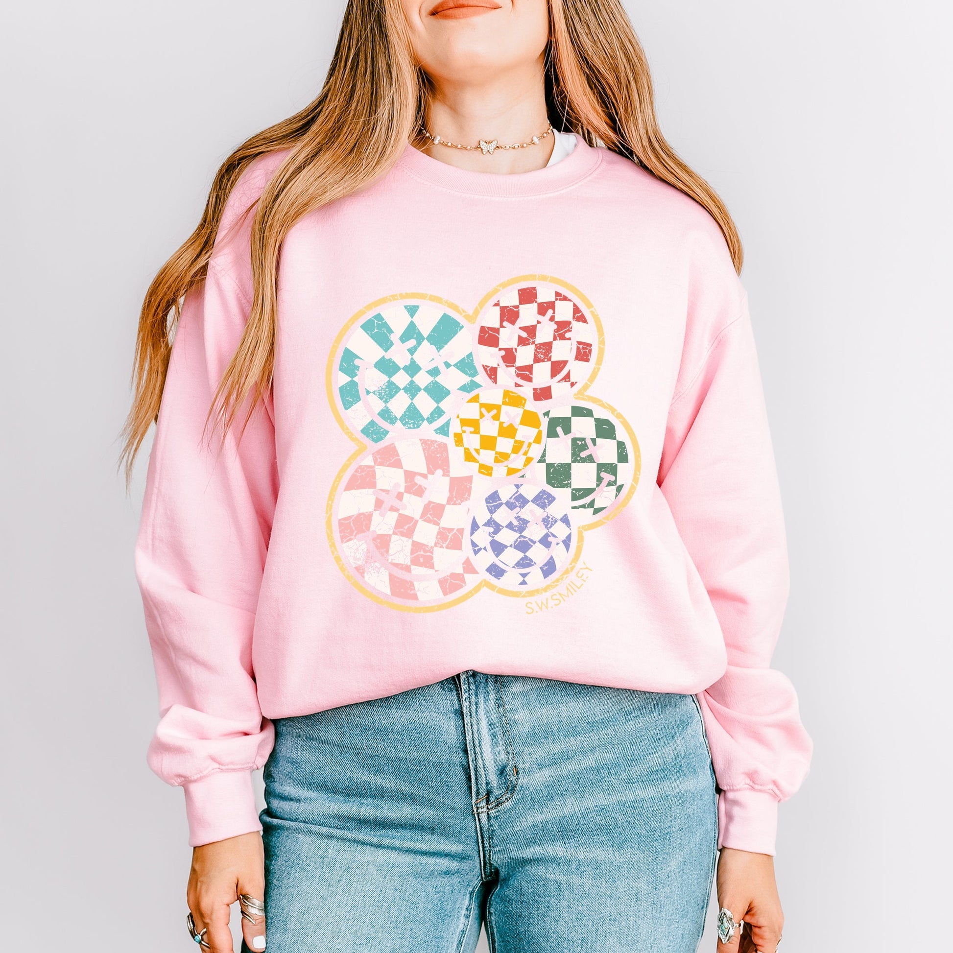 S.W.Smiley Rainbow Checkered - Women's Sweatshirt