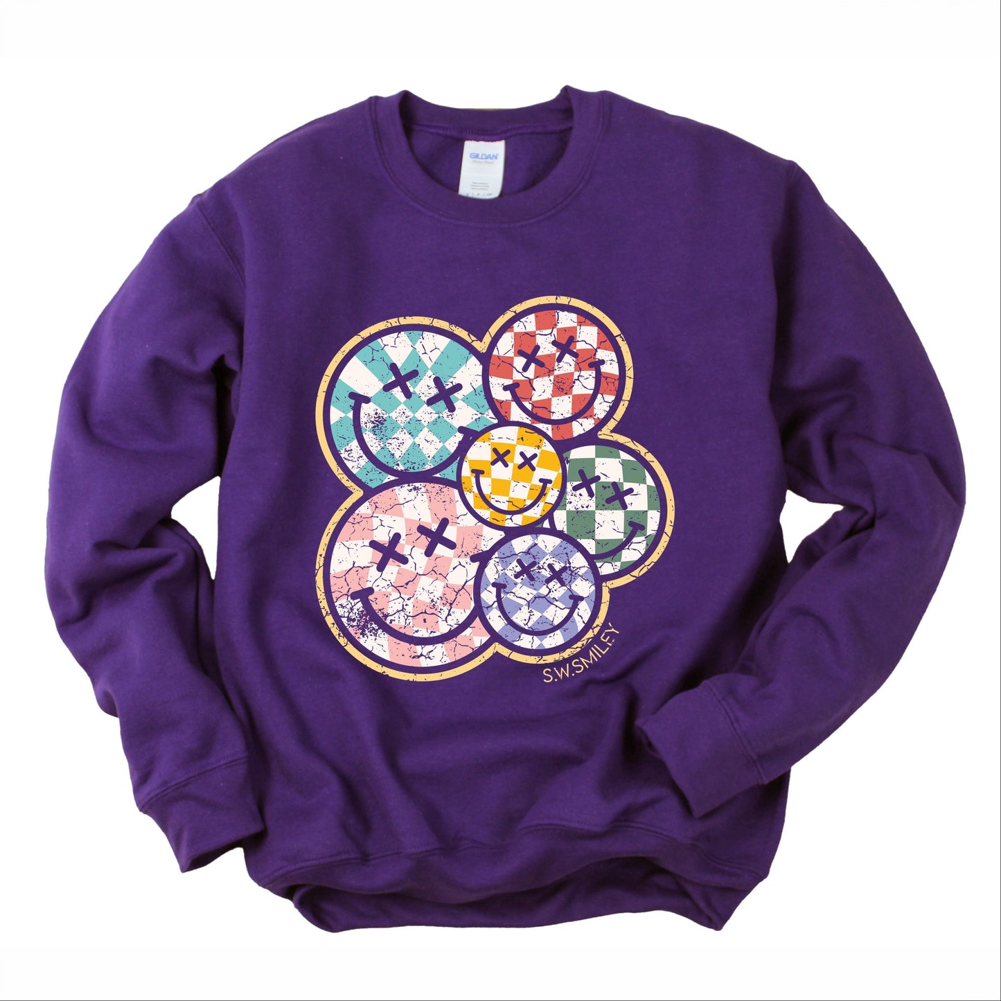 S.W.Smiley Rainbow Checkered - Women's Sweatshirt