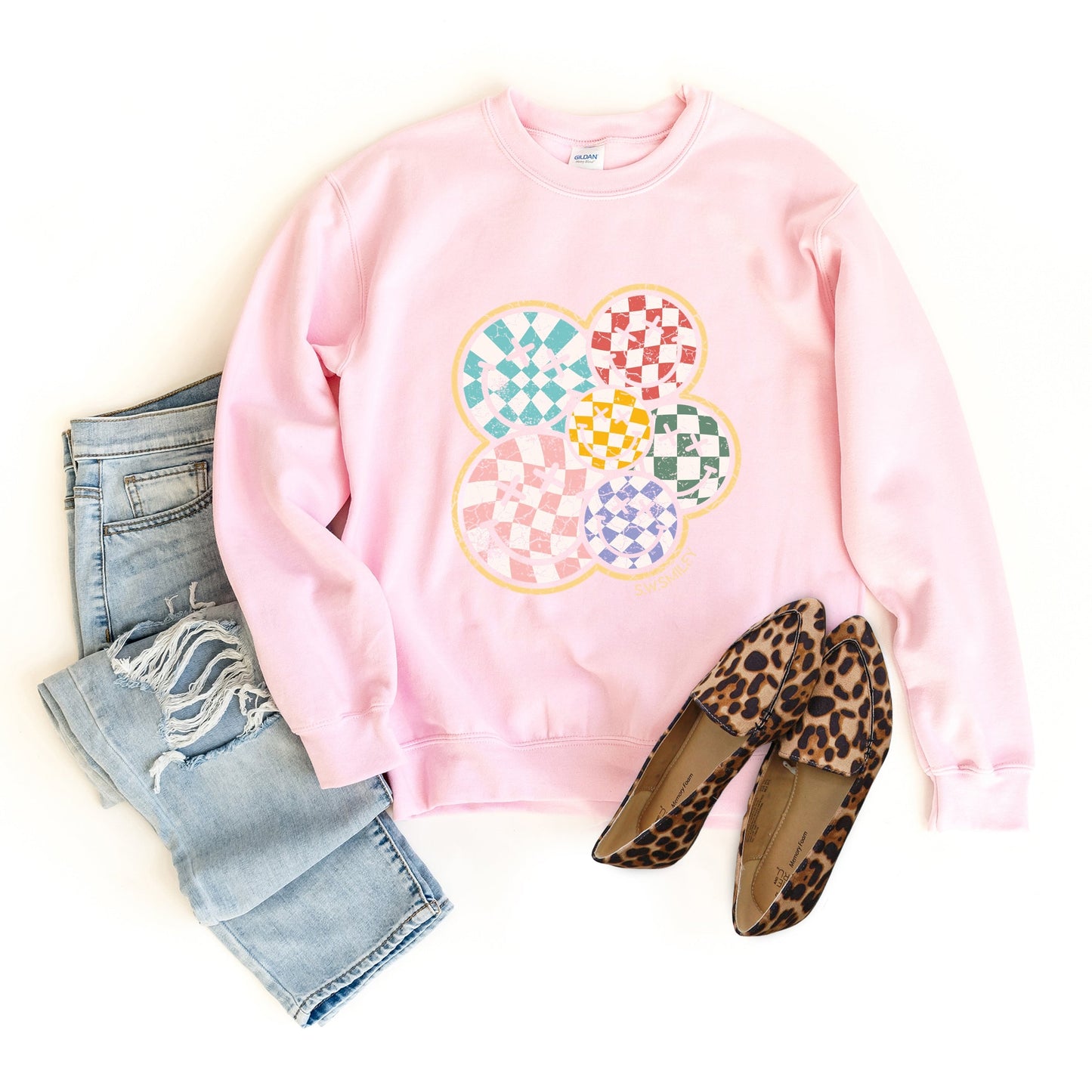 S.W.Smiley Rainbow Checkered - Women's Sweatshirt