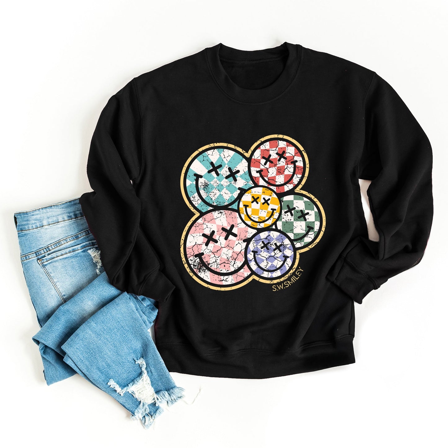 S.W.Smiley Rainbow Checkered - Women's Sweatshirt