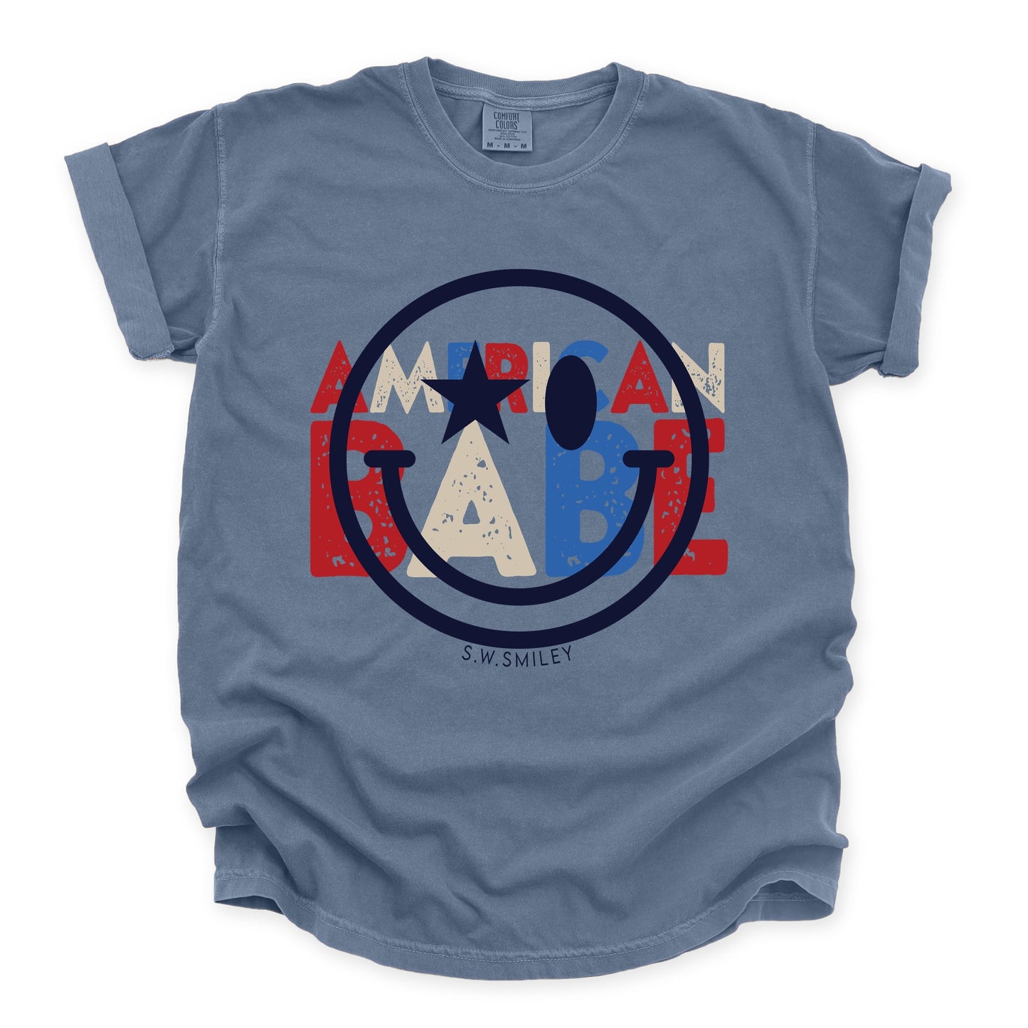 S.W.Smiley American Babe - Women's Garment Dyed Graphic T-Shirt