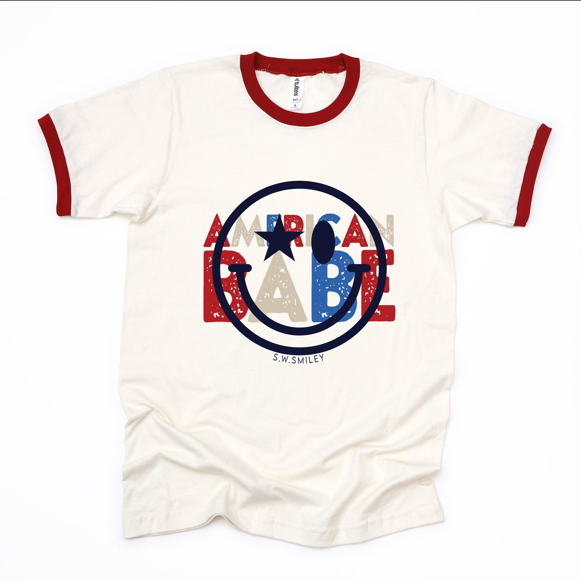 S.W.Smiley American Babe - Women's Ringer Graphic T-Shirt