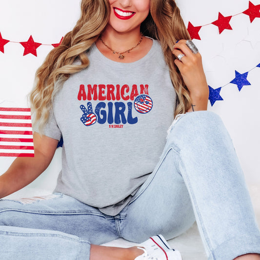 S.W.Smiley American Girl Patriotic - Women's Short Sleeve Graphic T-Shirt