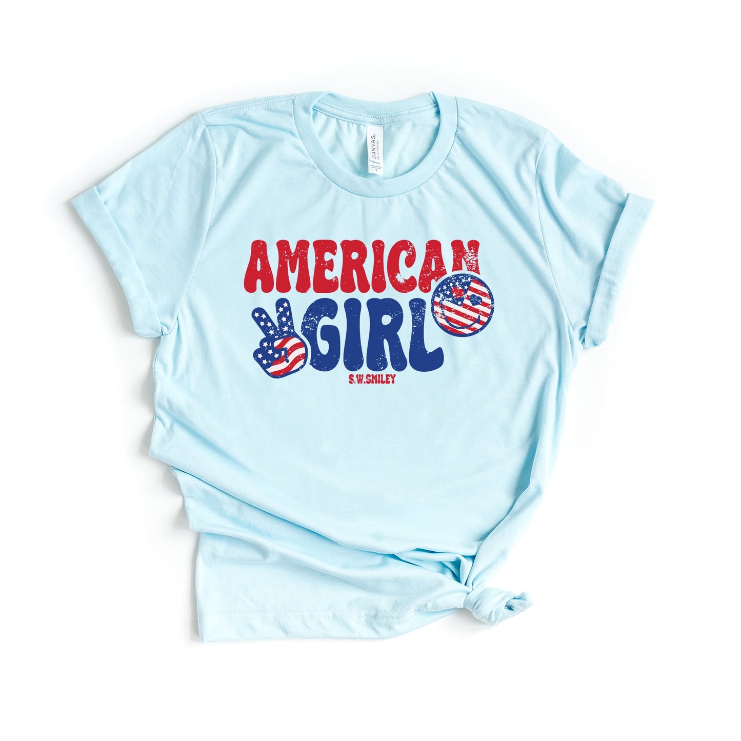 S.W.Smiley American Girl Patriotic - Women's Short Sleeve Graphic T-Shirt