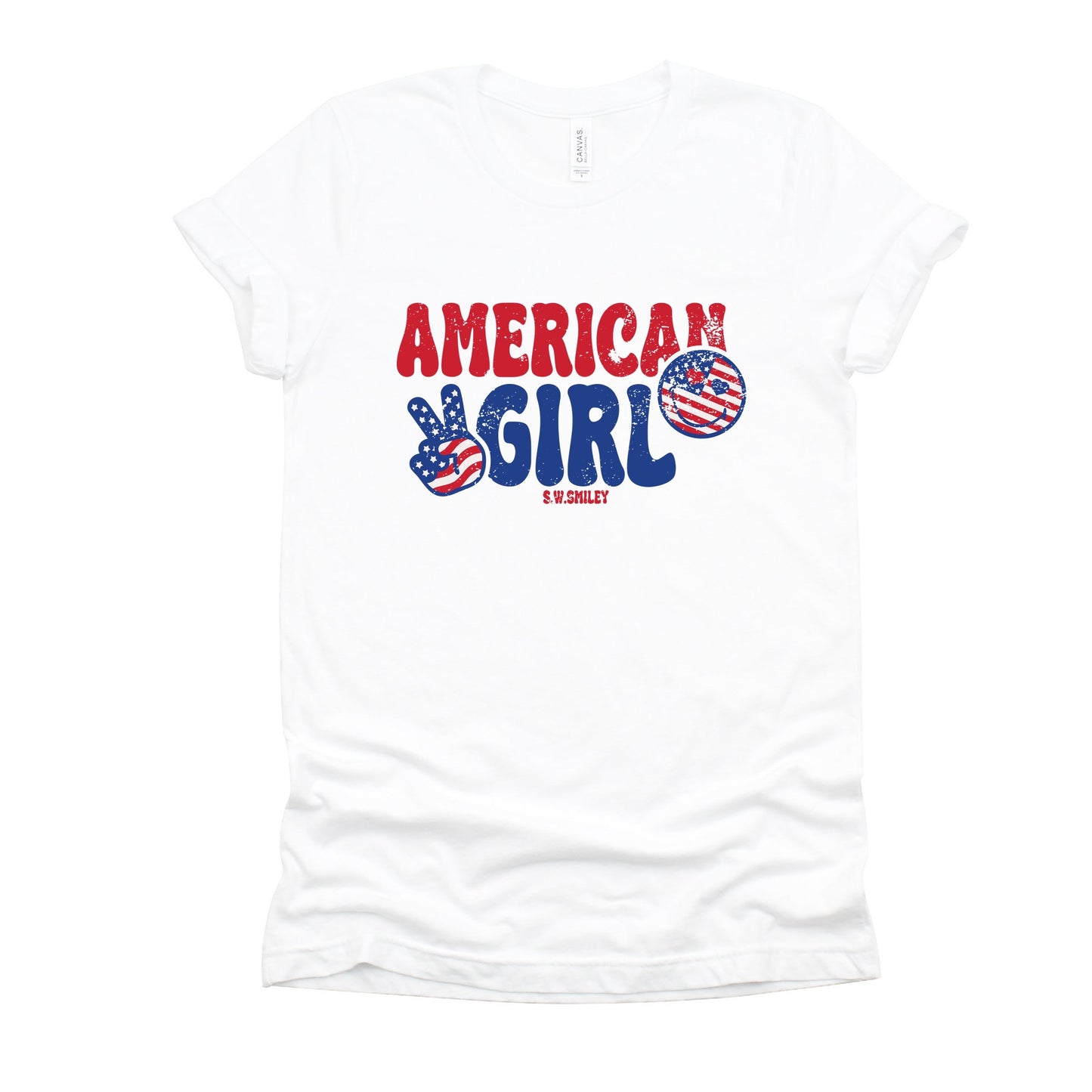 S.W.Smiley American Girl Patriotic - Women's Short Sleeve Graphic T-Shirt